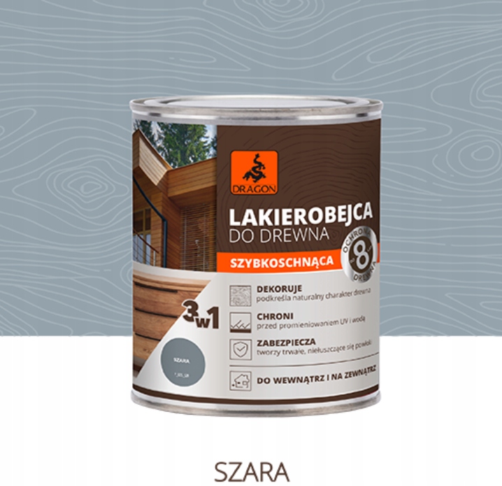 Lakierobejca Do Drewna Szybkoschnąca 3W1 Dragon 5 l Szara