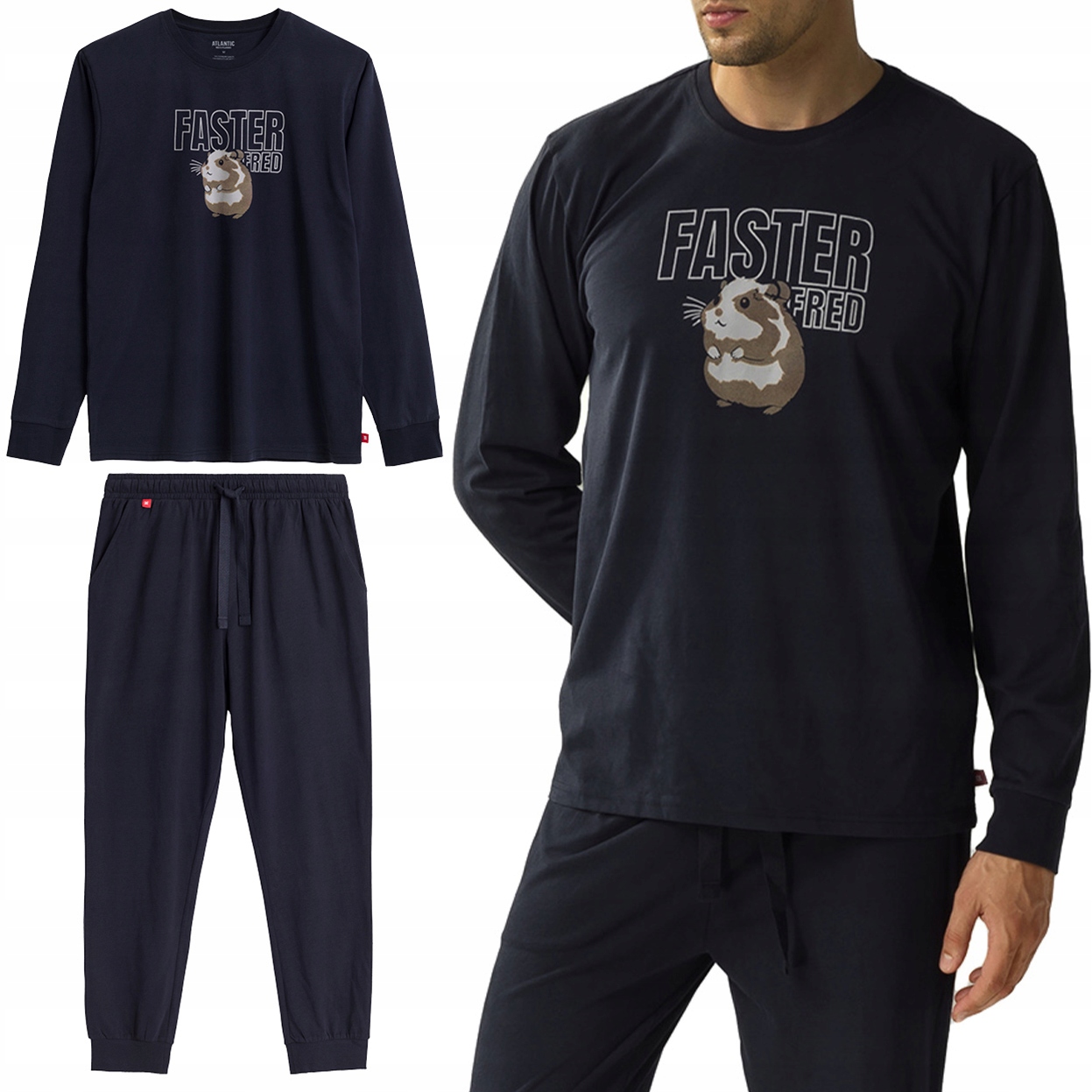 Pánské pyžamo Atlantic NMP-376 volný střih dlouhý rukáv Bavlna M