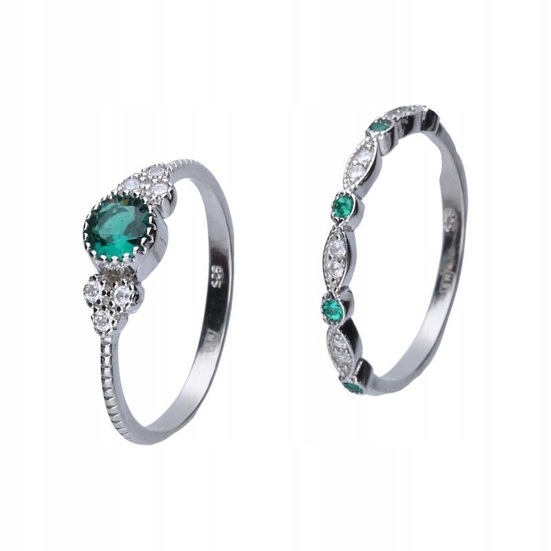 Prstýnek ze stříbra 925 Dvojité zelené zirkony, elegantní design r20