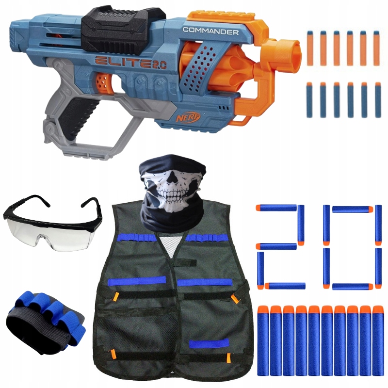 NERF COMMANDER ELITE 2 0 + STRZAŁKI KAMIZELKA OKULARY ZESTAW NA PREZENT