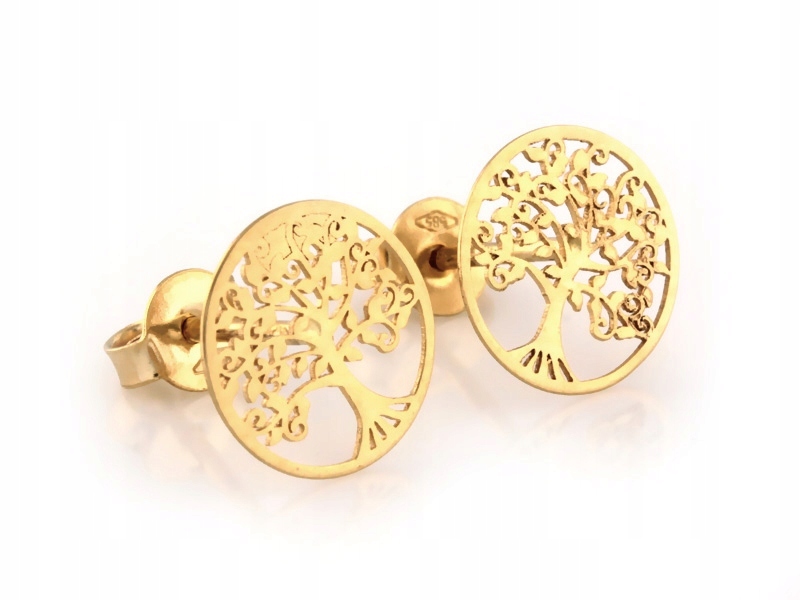 Zlaté Náušnice 585 stromek štěstí zapínání na tyči motiv strom
