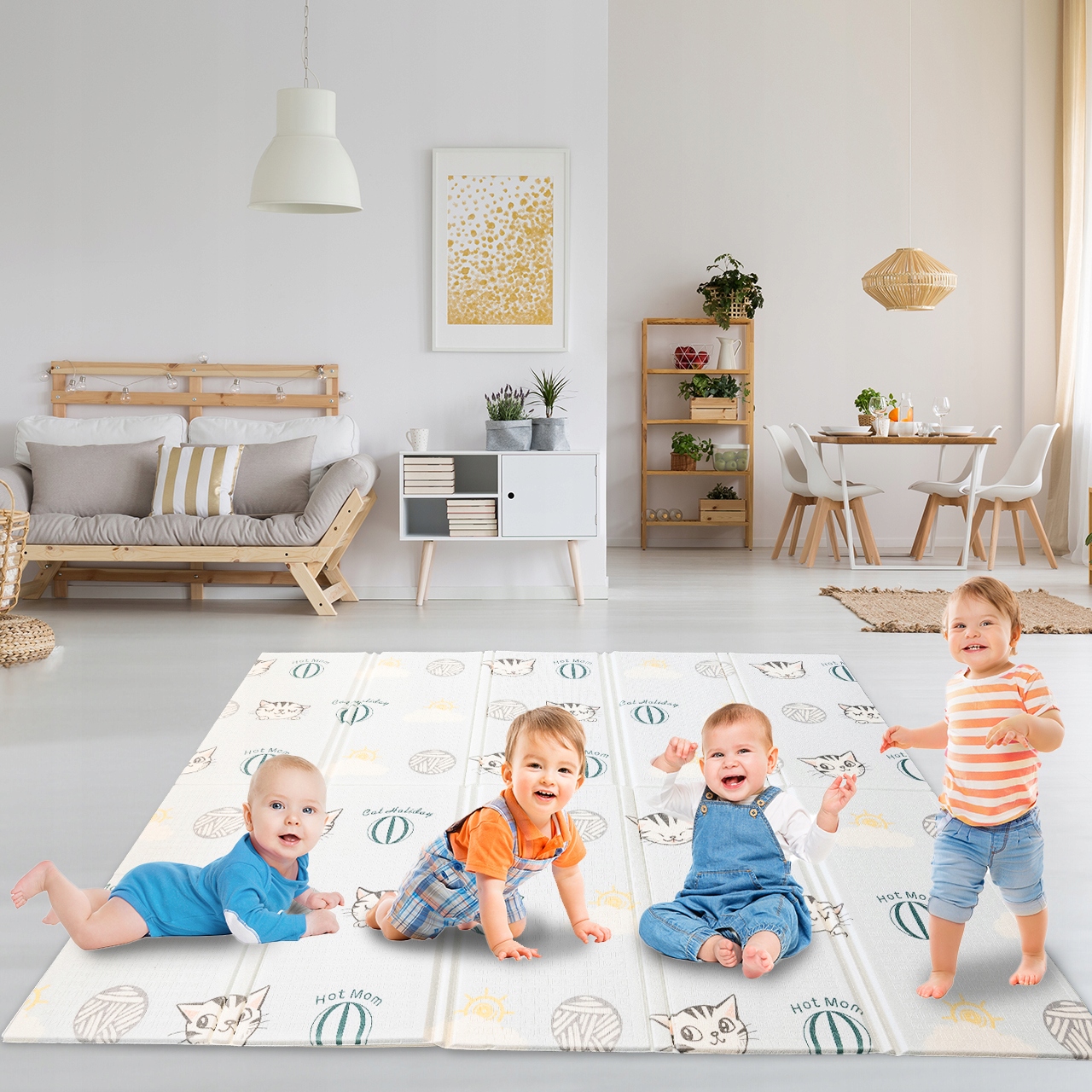 OBOUSTRANNÁ SKLÁDACÍ PODLOŽKA Kotki Pěnový koberec PRO DĚTI Šířka produktu 90 cm