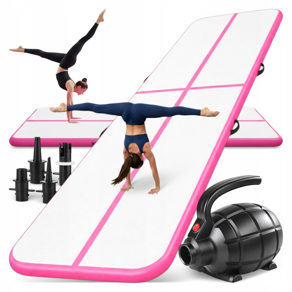 Dmuchana Mata Gimnastyczna Airtrack 500x100x10 cm Różowa Fitness Akrobatyka