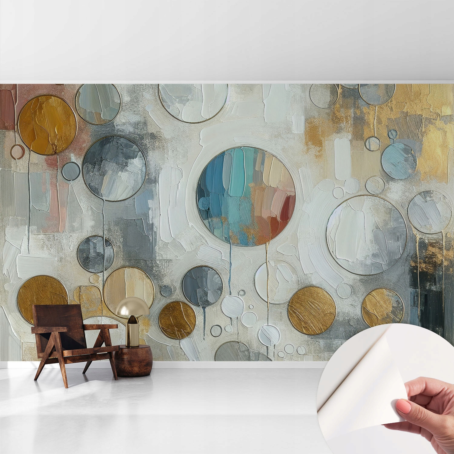 Tapeta Samolepicí nástěnná Mural Premium Geometrické kruhy 416 x 254 cm