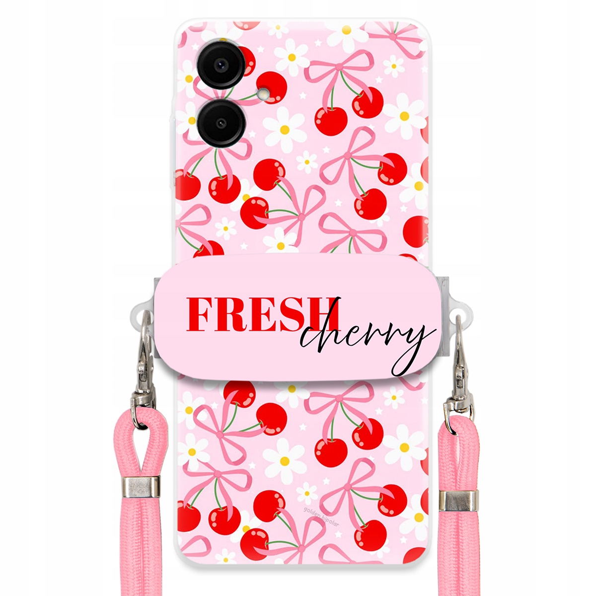 Puzdro na Samsung A06 Case Držiak šnúrok Ružový Fresh Cherry Čerešňové mašle