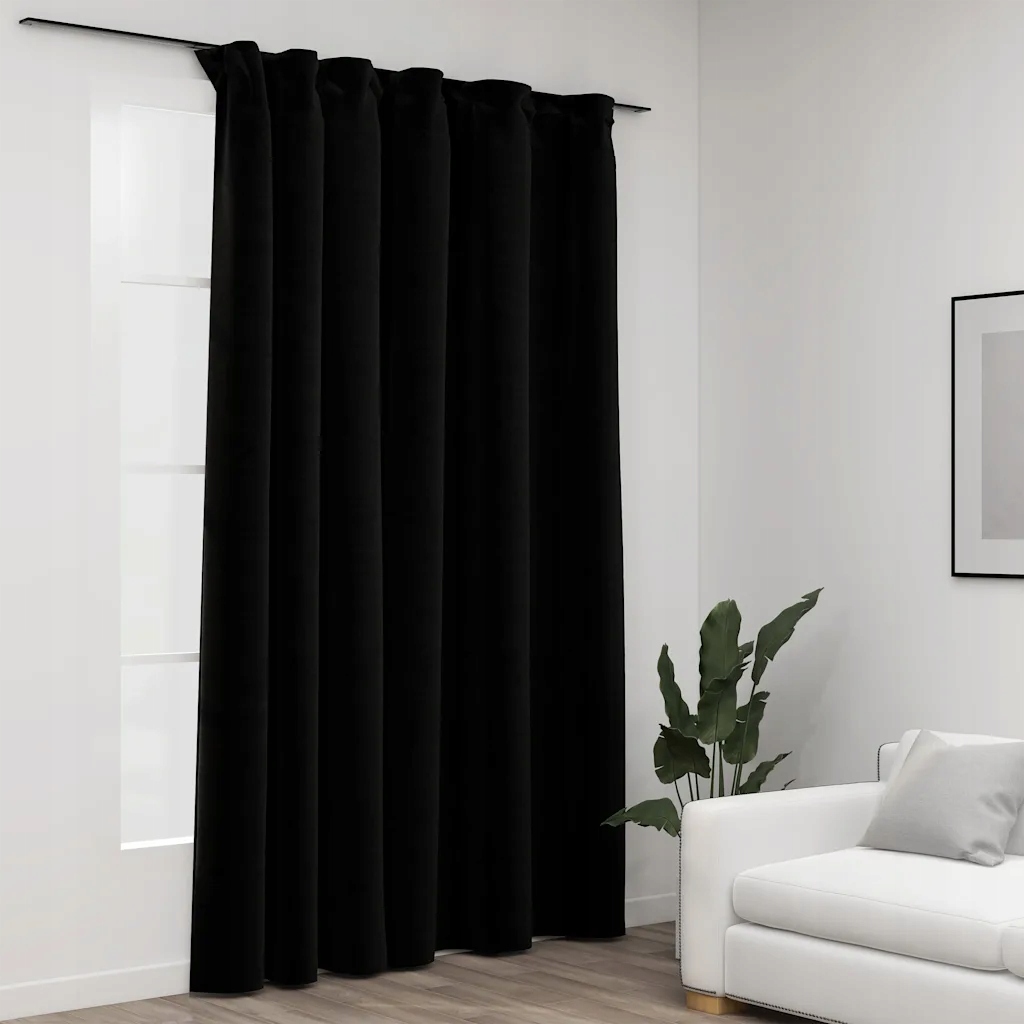 Petrashop Zatemňovací závěsy s háčky vzhled lnu černé 290 x 245 cm Černý 3