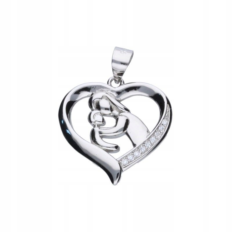 Dámský přívěsek obrys srdce maminka a dítě Stříbro 925 bílé zirkony