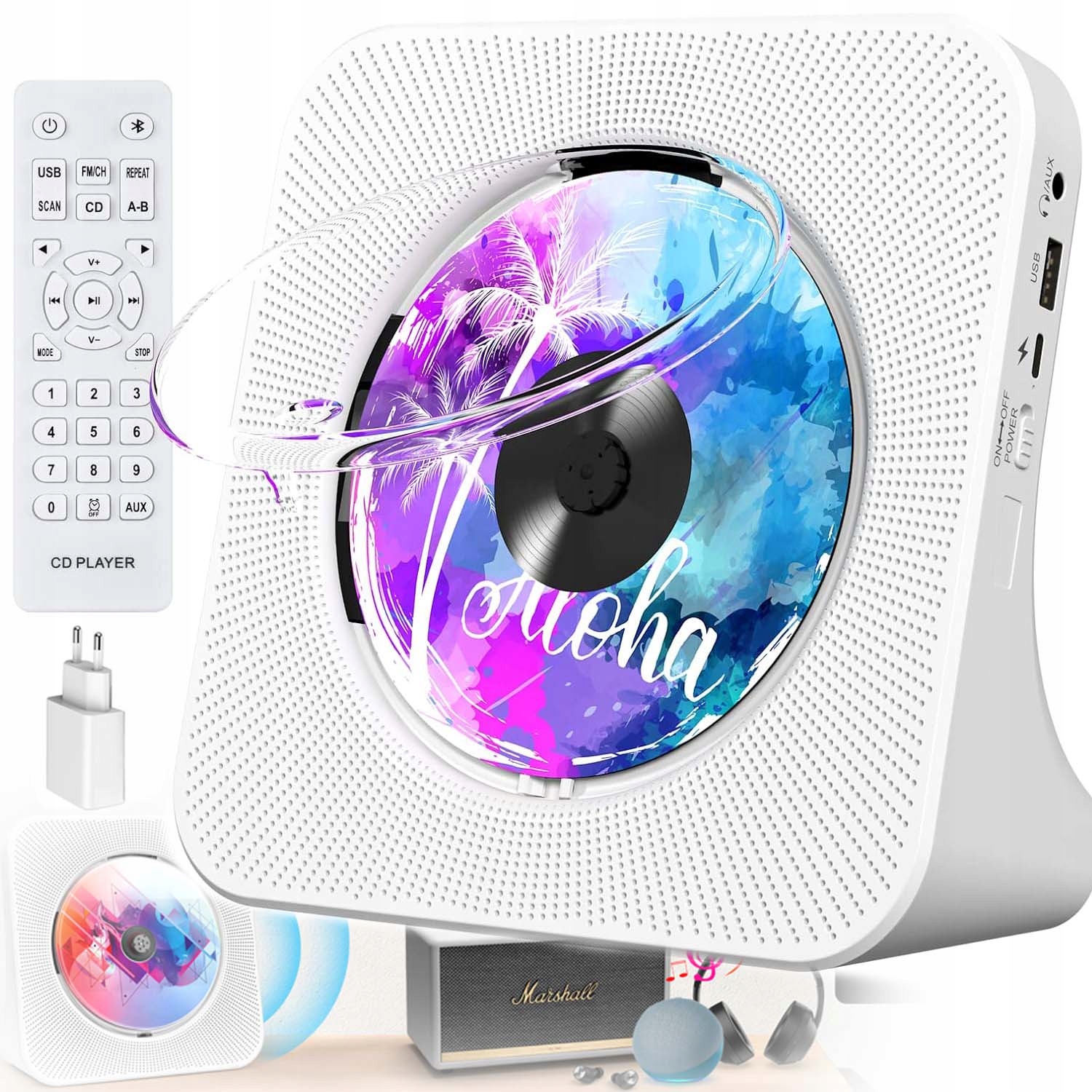 Přenosný Přehrávač CD Reproduktor Bluetooth Rádio Aux Usb Fm MP3 Dálkové Ovládání