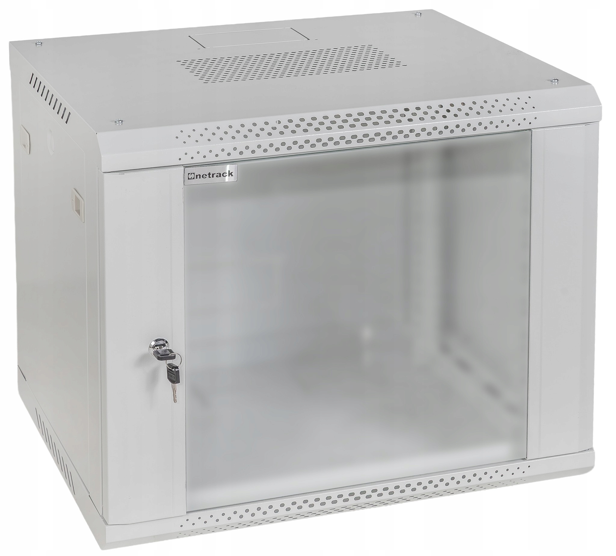 Závesná skriňa Rack 19" 9U 450 mm Netrack F-Line Šedá Sklenené Dvere