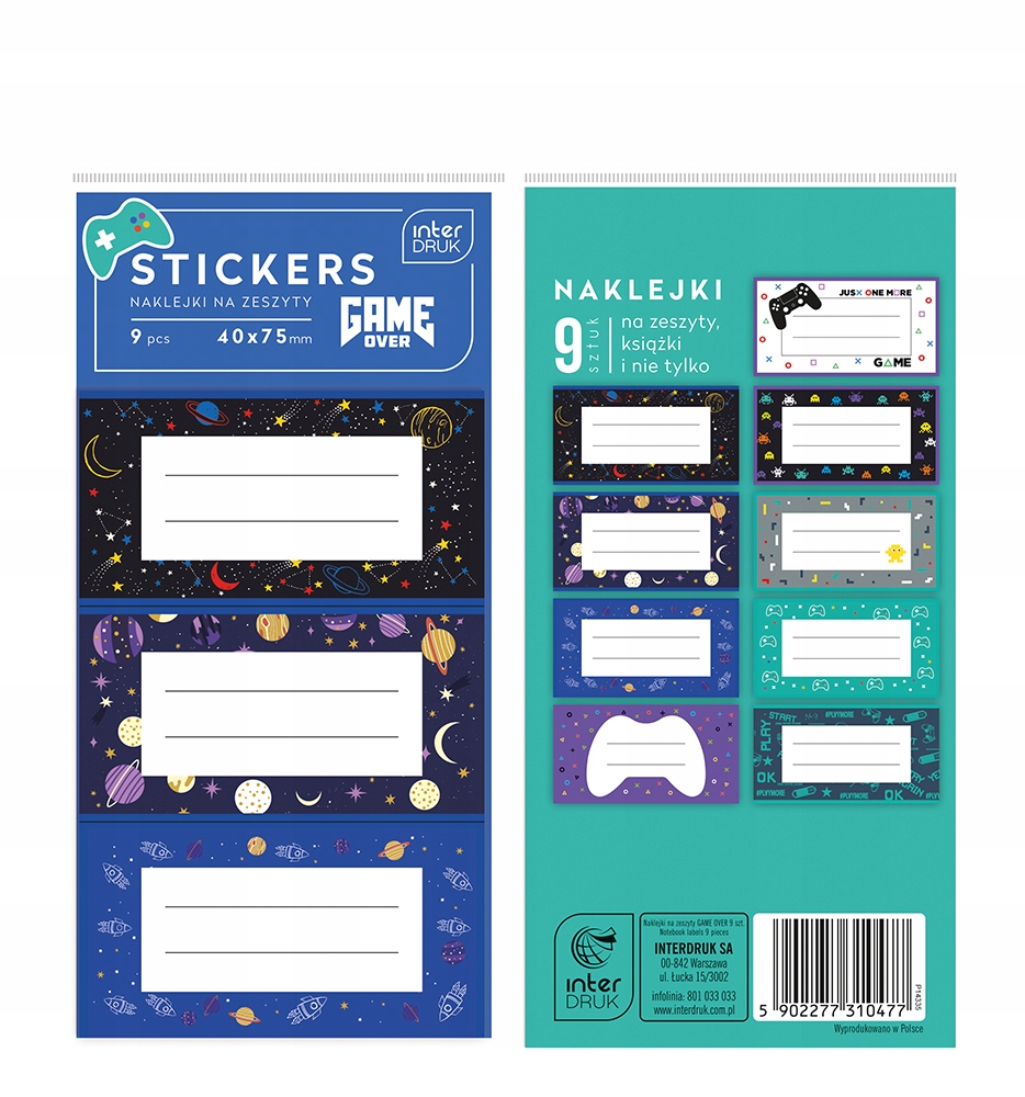 

Naklejki na zeszyty Interdruk 9szt. Game Over