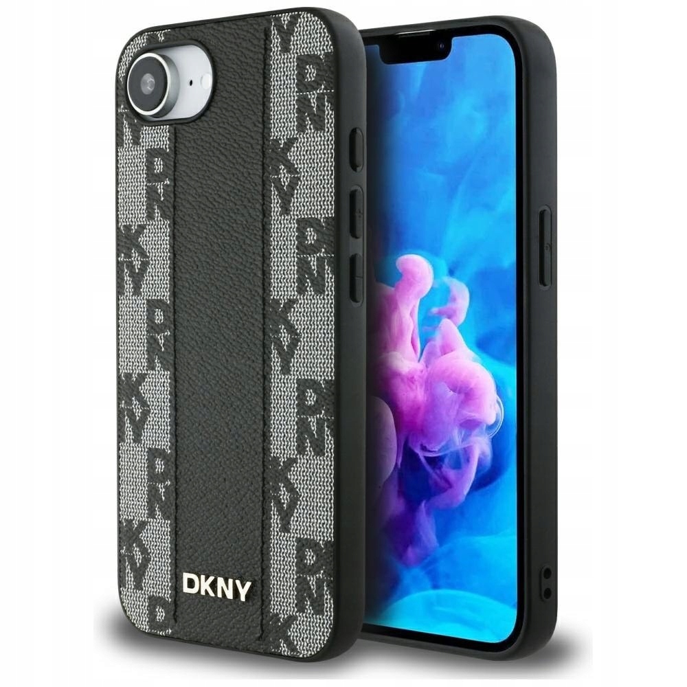 Etui Dkny Leather Checkered Mono Pattern MagSafe do iPhone 16e czarny
