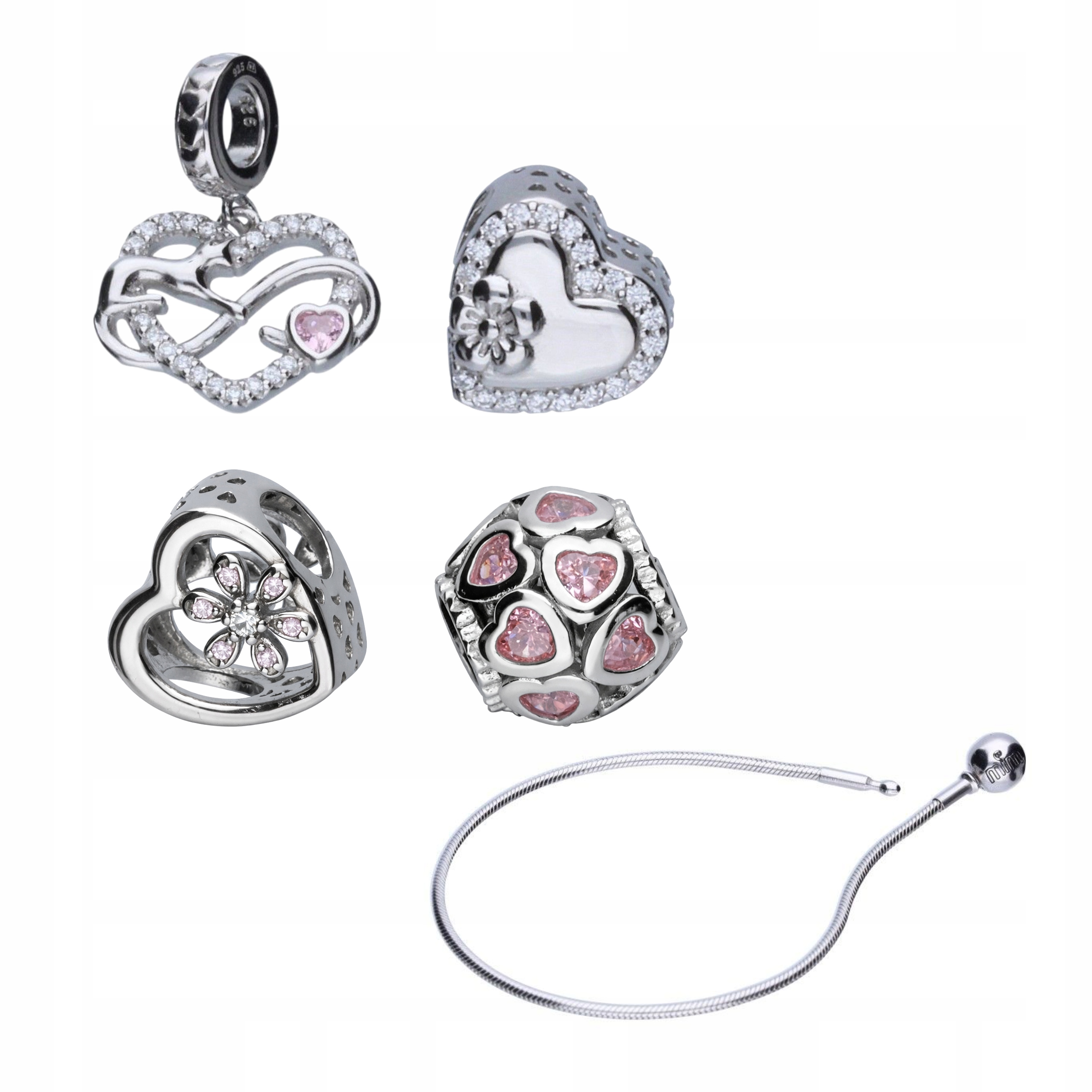 Sada stříbrných náramků 925 a 4 beads pro dívku na Valentýna