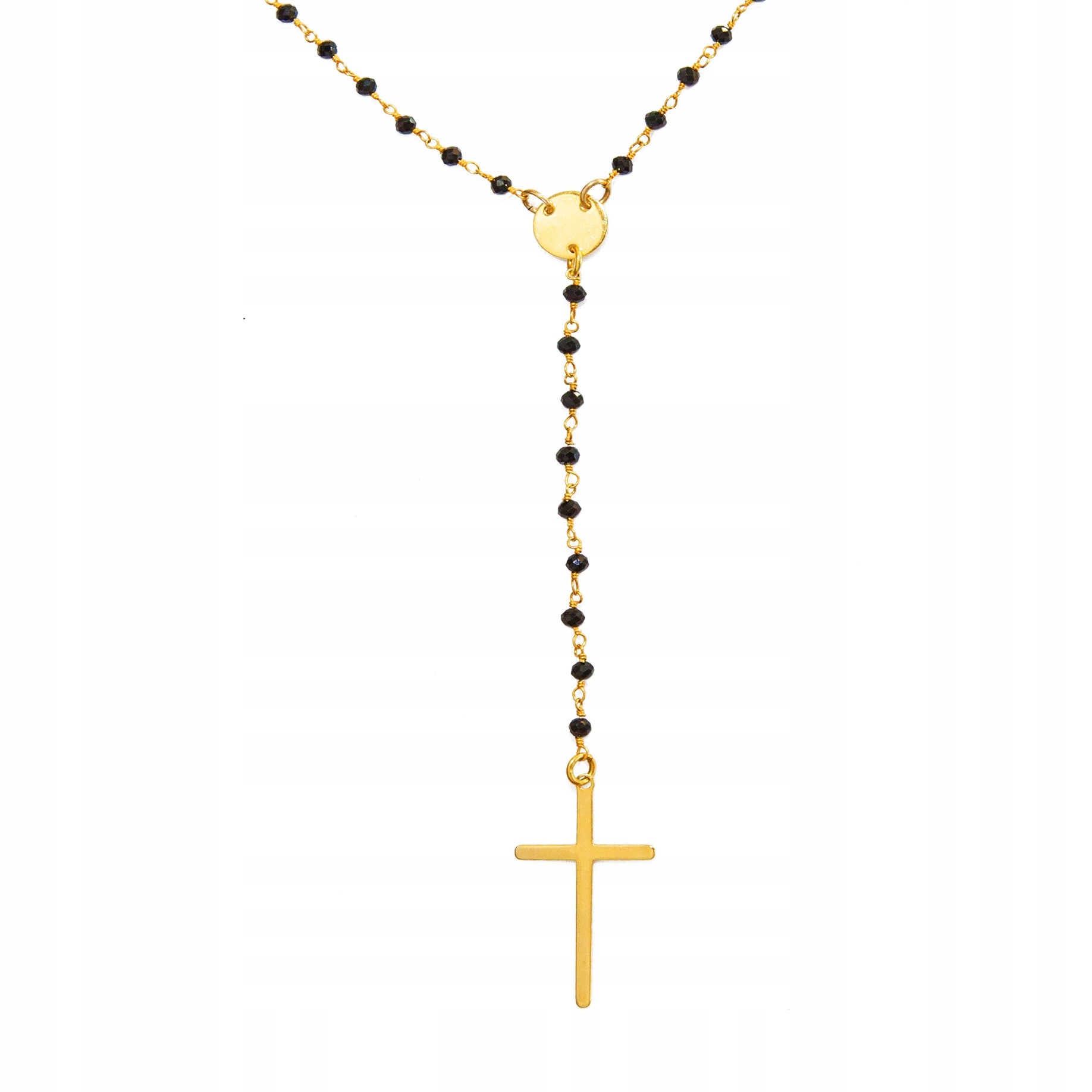 Stříbrný náhrdelník růženec křížek černé korálky stříbro 925 choker