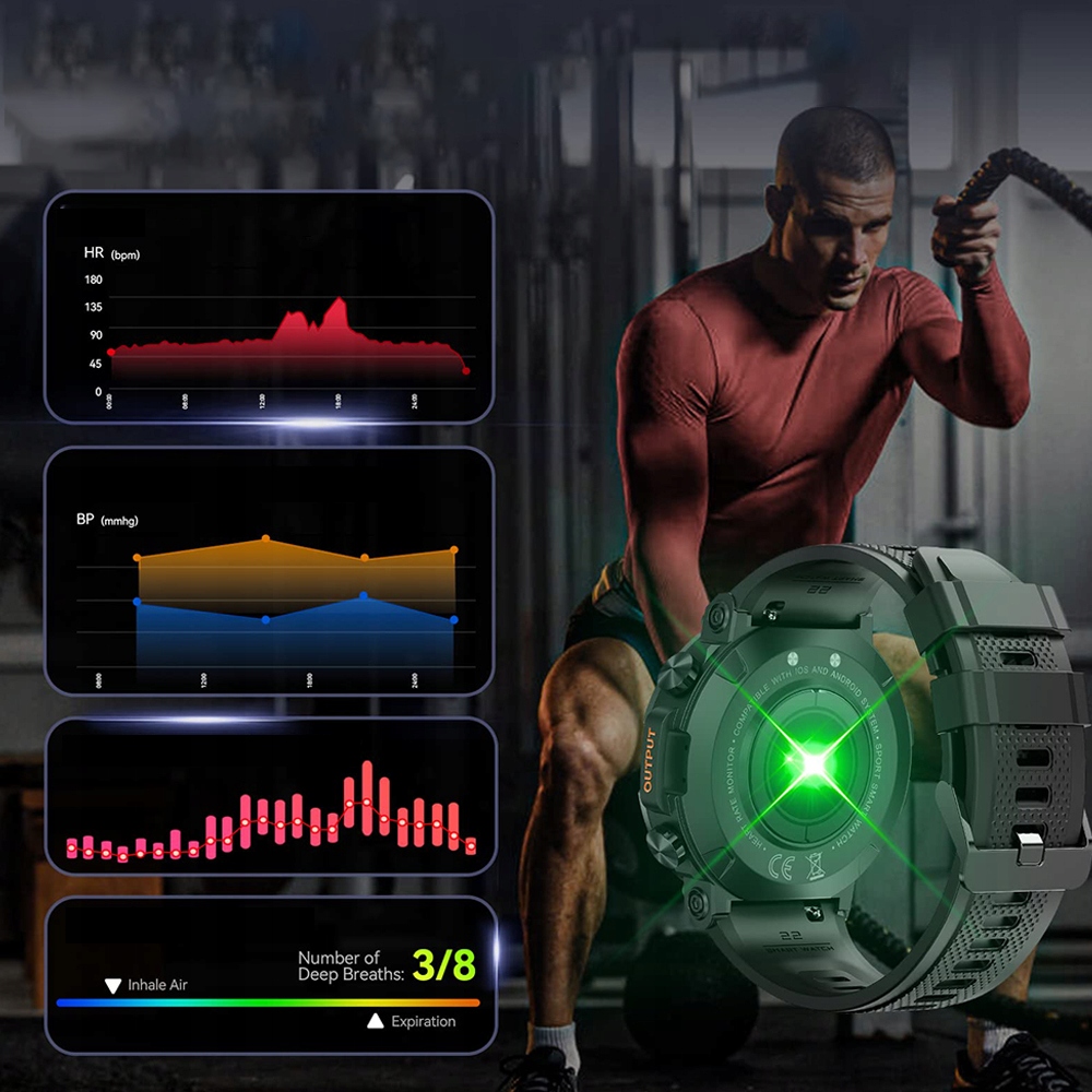 INTELIGENTNY ZEGAREK SMARTWATCH MĘSKI WODOODPORNY SPORTOWY BT 5.0 Funkcje Barometr Bluetooth Krokomierz Monitor pracy serca Wodoszczelny