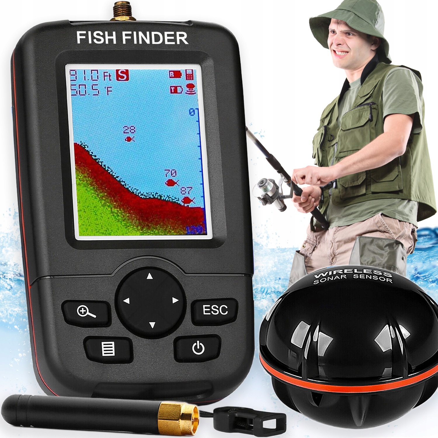 Echosonda Wędkarska Bezprzewodowa Sonda Ryby Sonar Do Łódki Zanętowej 100M