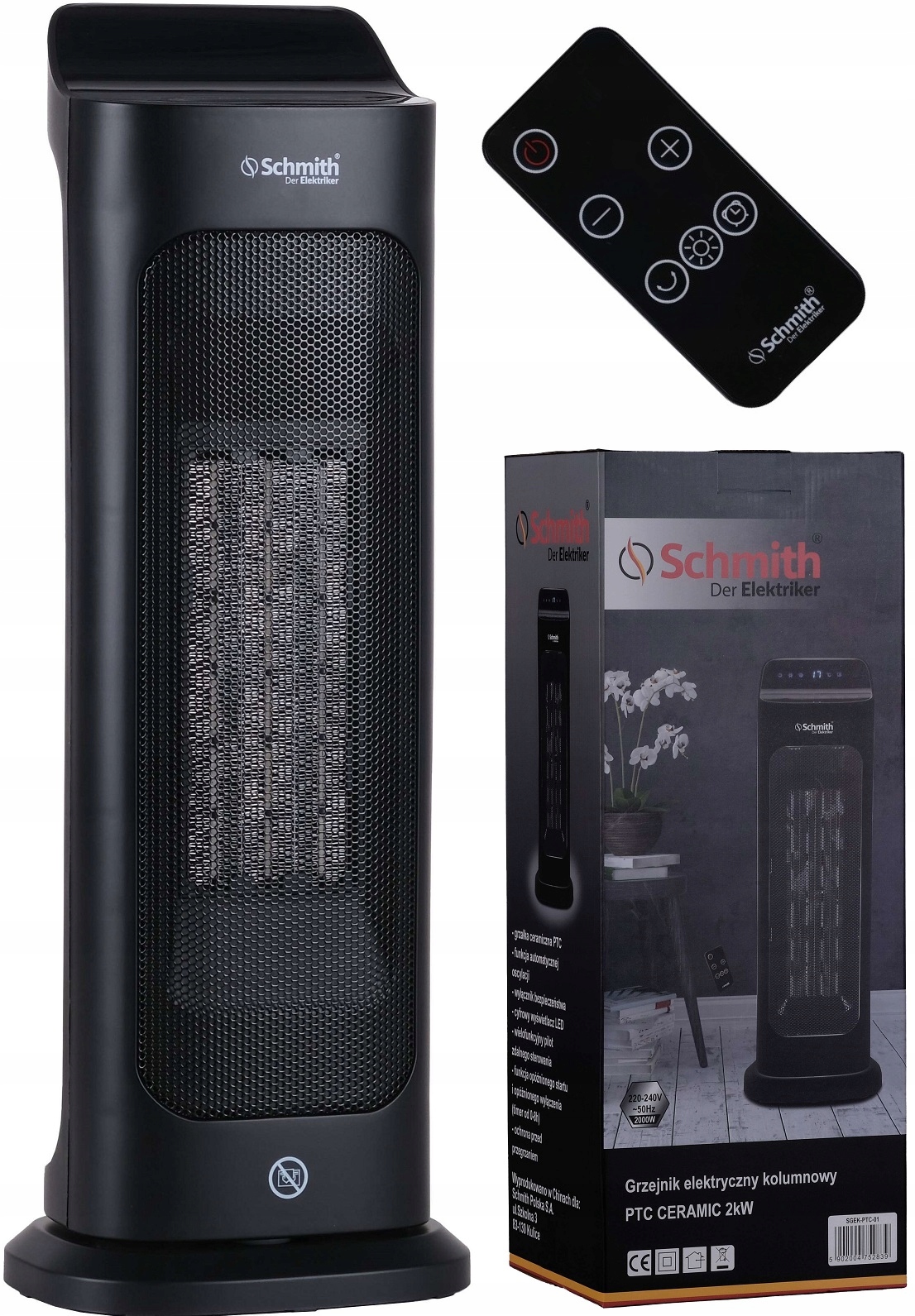 Elektrický keramický sloupový ohřívač Ptc 2000W dálkové ovládání Schmith