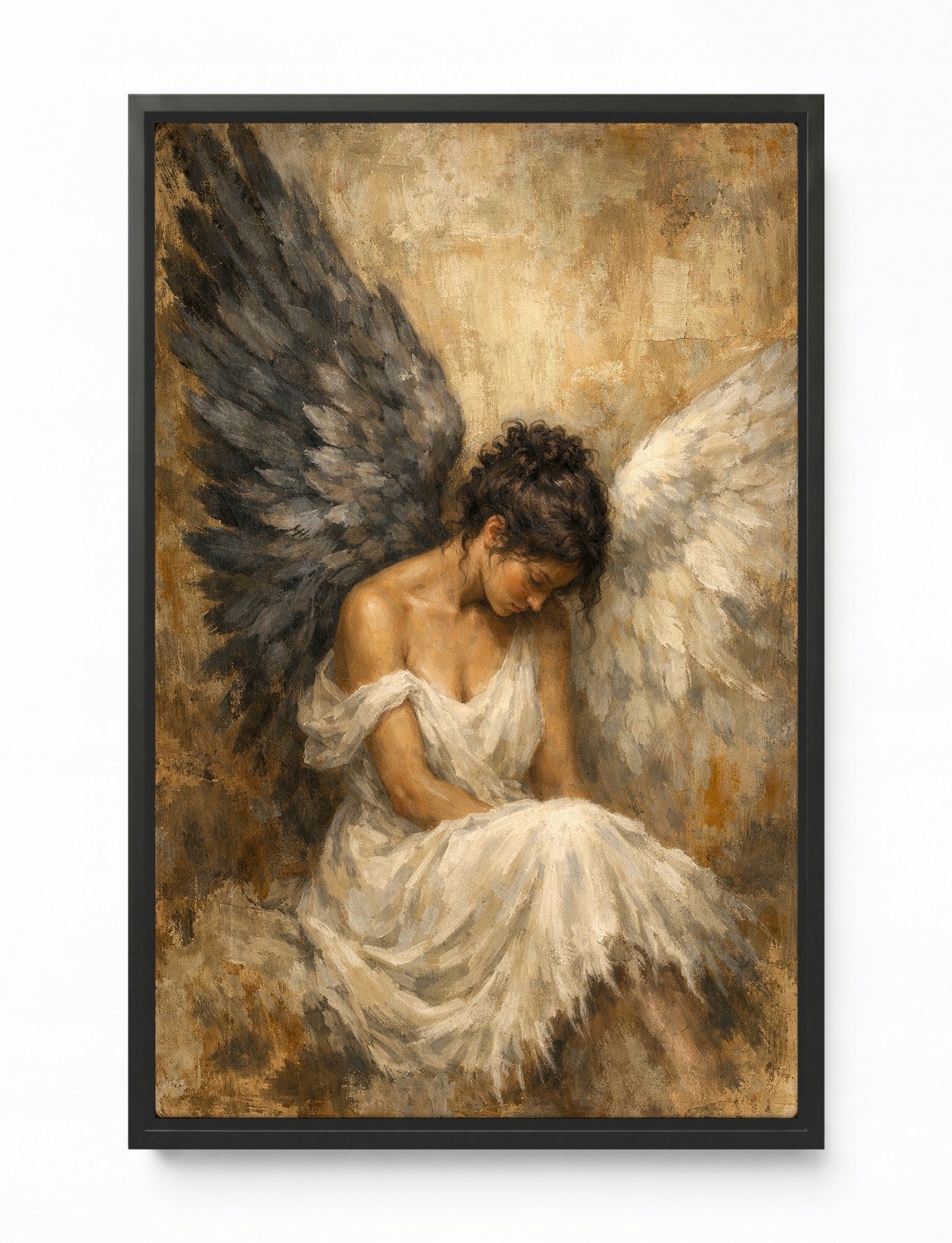 Obraz Rám Americký Box Portrét Žena Anděl Křídla Zaduma Smutek 40x60