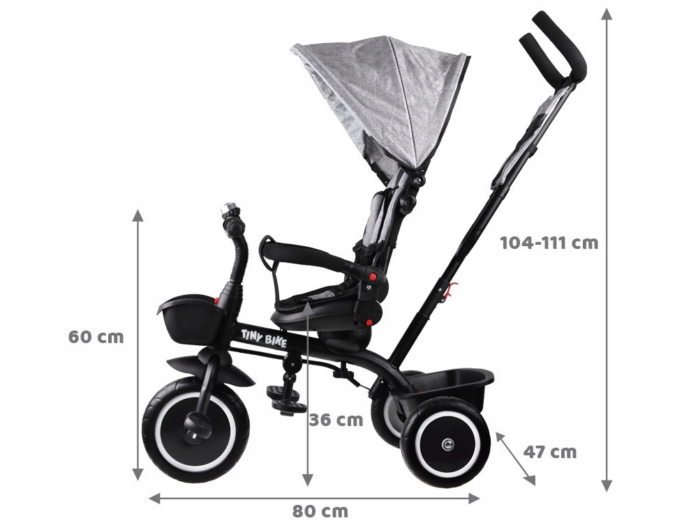 ROWEREK TRÓJKOŁOWY TINY BIKE 3W1 Z DASZKIEM KOSZYKAMI PASY BEZPIECZEŃSTWA Model T3