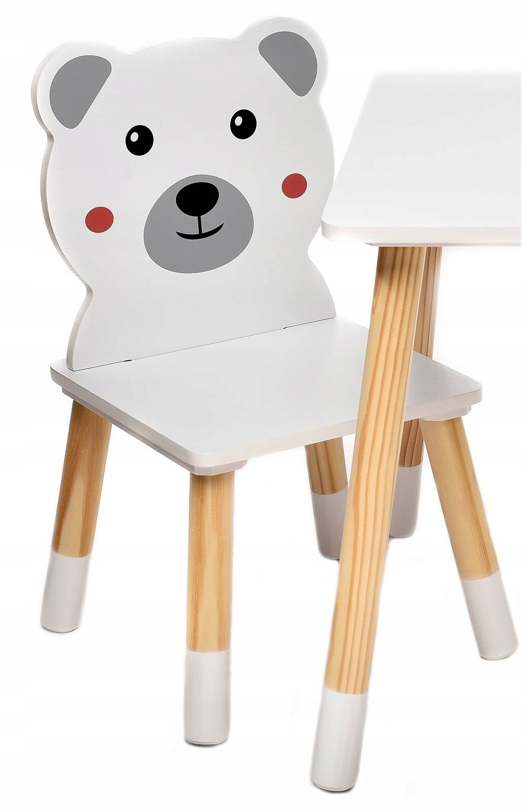MIŚ MISIE DREWNIANE KRZESŁO KRZESEŁKO DO STOŁU DLA DZIECI DZIECIECE BIAŁE