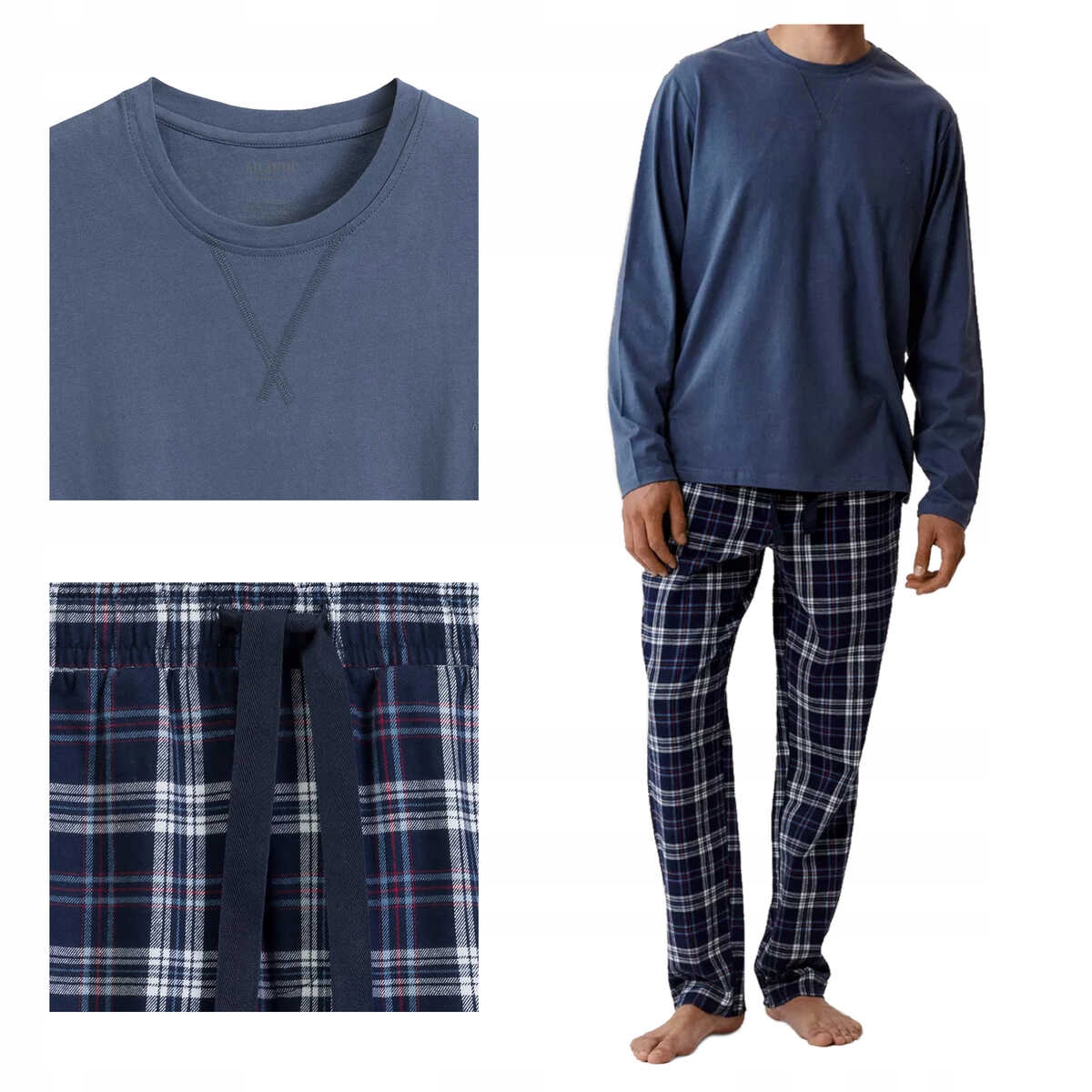 Atlantic Pánské bavlněné pyžamo s dlouhým rukávem Nmp 393 modré XL