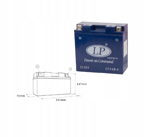 Gélová batéria Landport GT14B-4 YT14B-4 12V 12Ah
