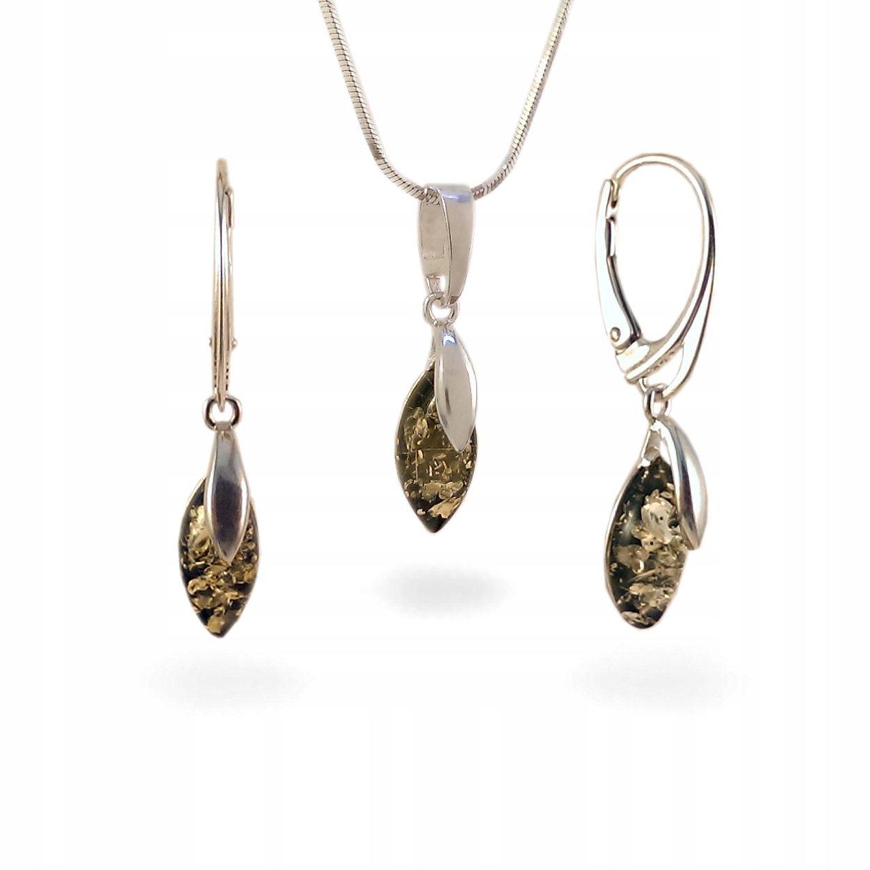 

Komplet Wisiorek Kolczyki Bursztyn Plus Łańcuszek