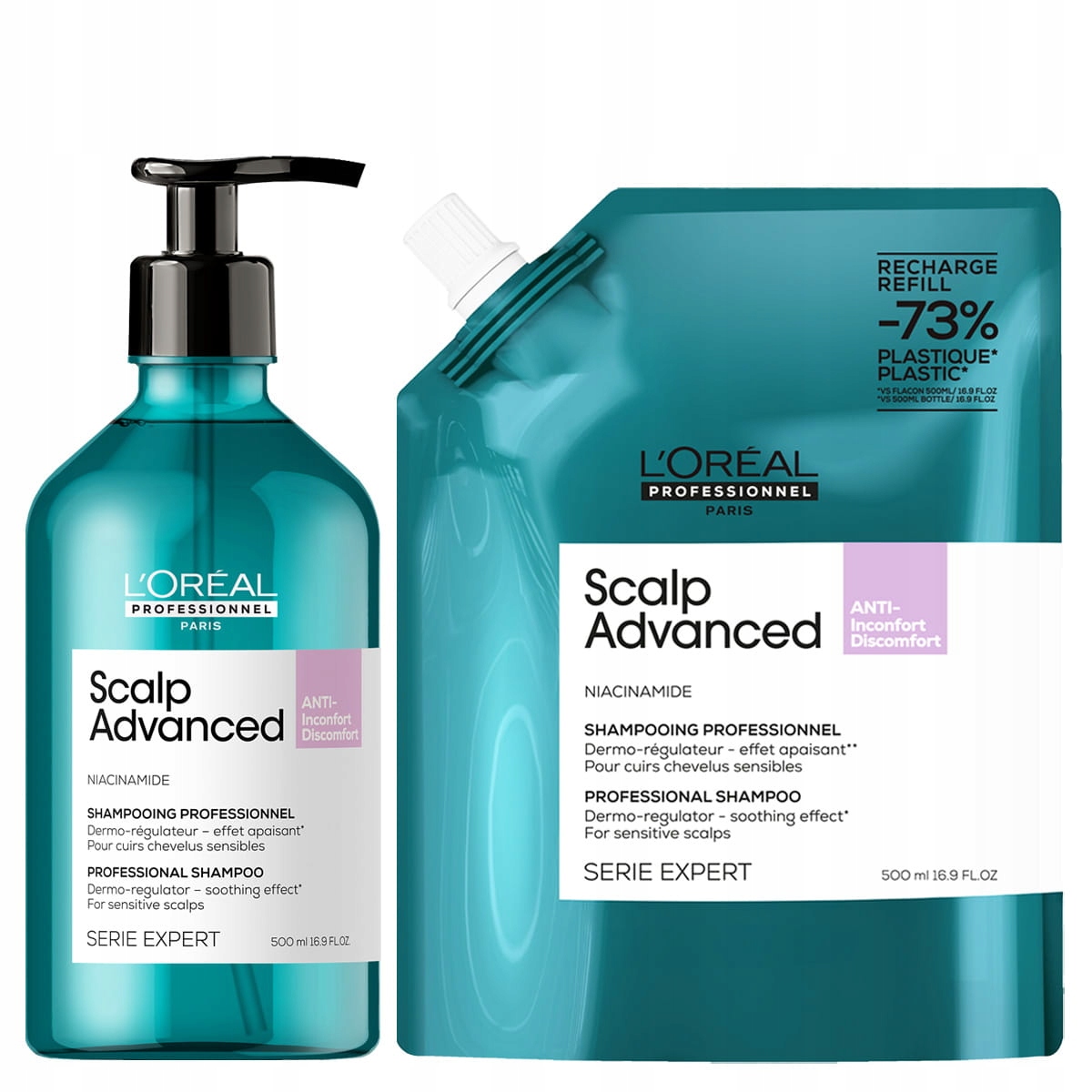 L'Oreal Scalp Advanced jemný šampon na pokožku hlavy a doplňková náplň