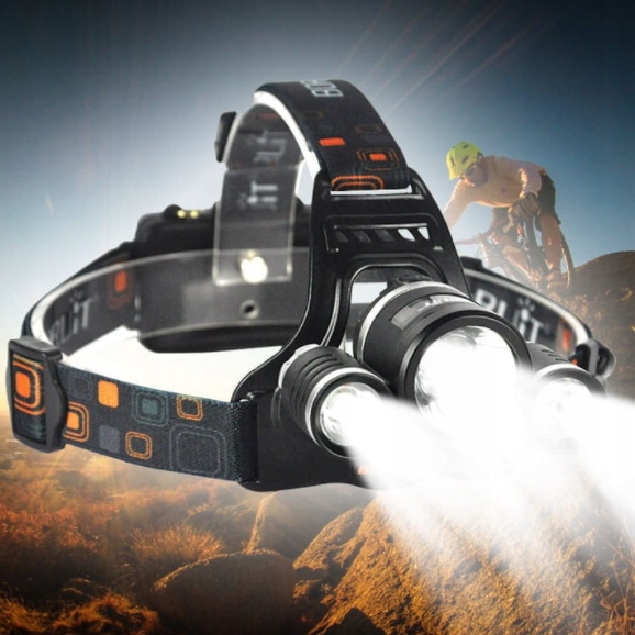 MOCNA LATARKA CZOŁOWA 3 x LED T6 CREE CZOŁÓWKA AKU Model LEDOWA LAMPKA LED ROWEROWA CZOŁOWA