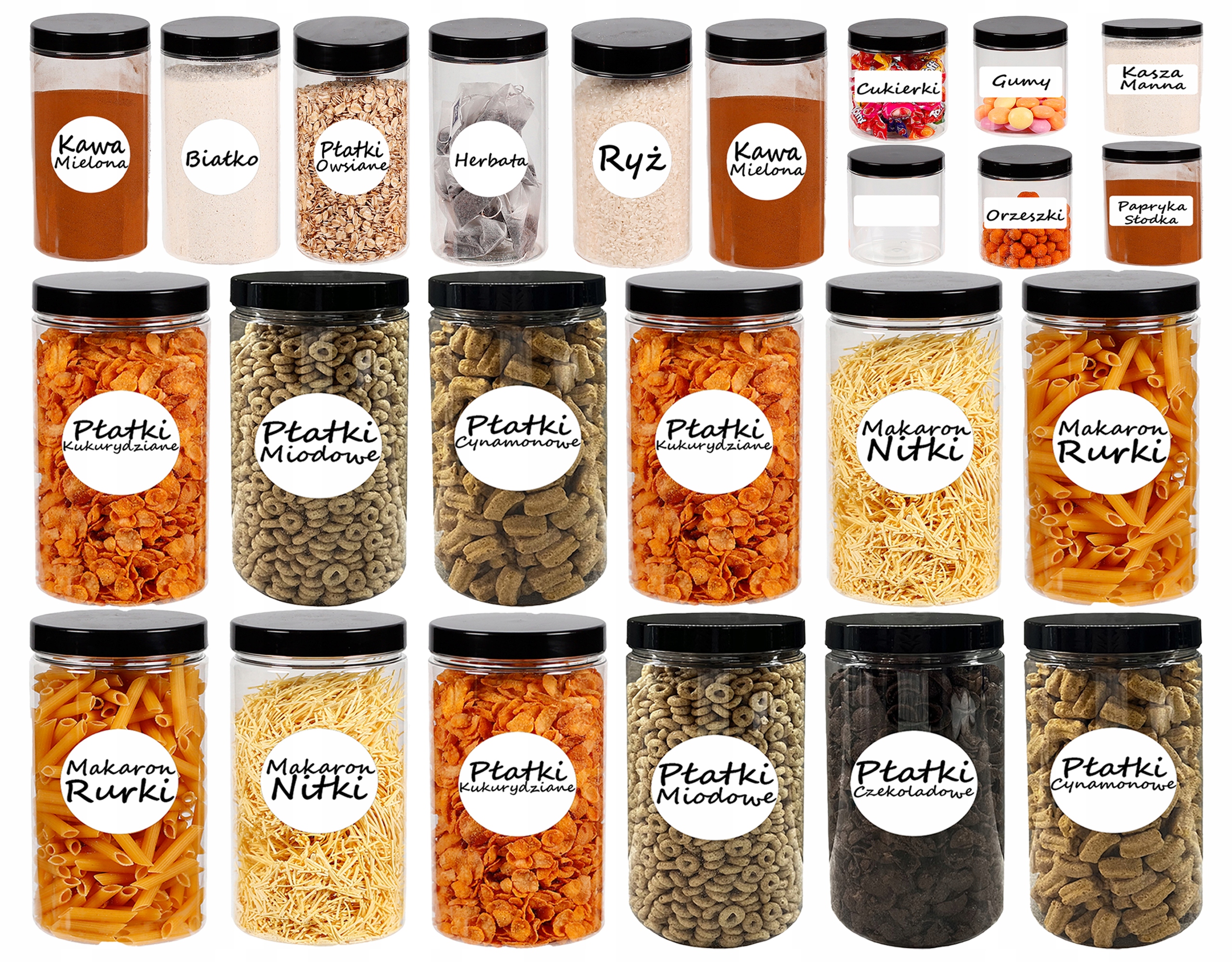 Sada dóz na potraviny do kuchyně 1250ml 500ml 300ml 24 kusů štítky