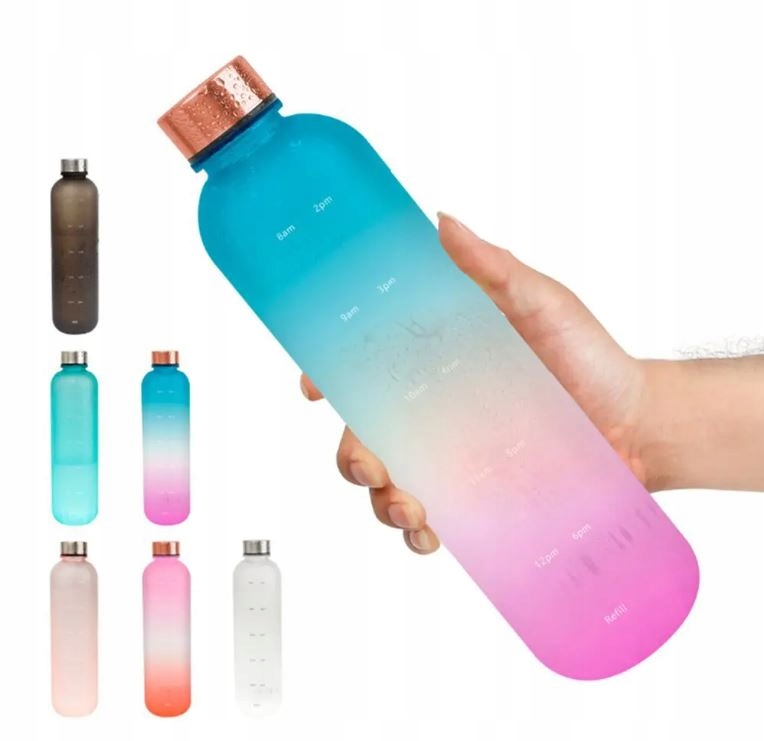 BUTELKA NA WODĘ BIDON SPORTOWY Z MIARKĄ Z PODZIAŁKĄ NA SIŁOWNIE FITNESS 1L Kolor dominujący pomarańcze i czerwienie