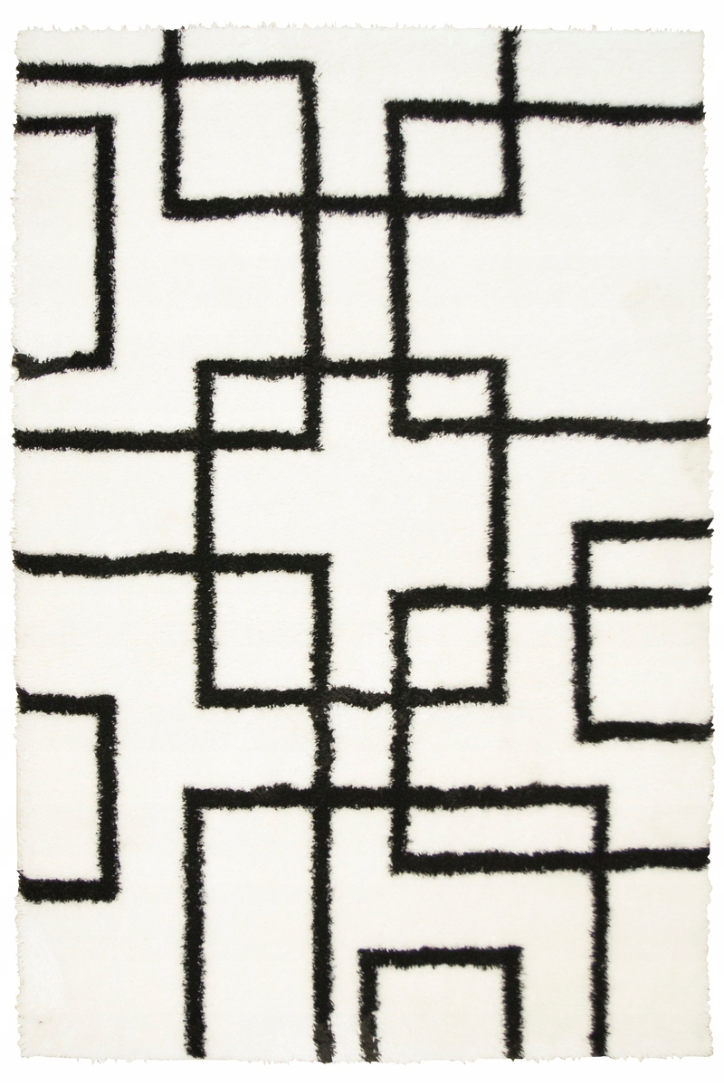 

120x170 cm Kremowy Dywan Shaggy Z Czarnym Wzorem