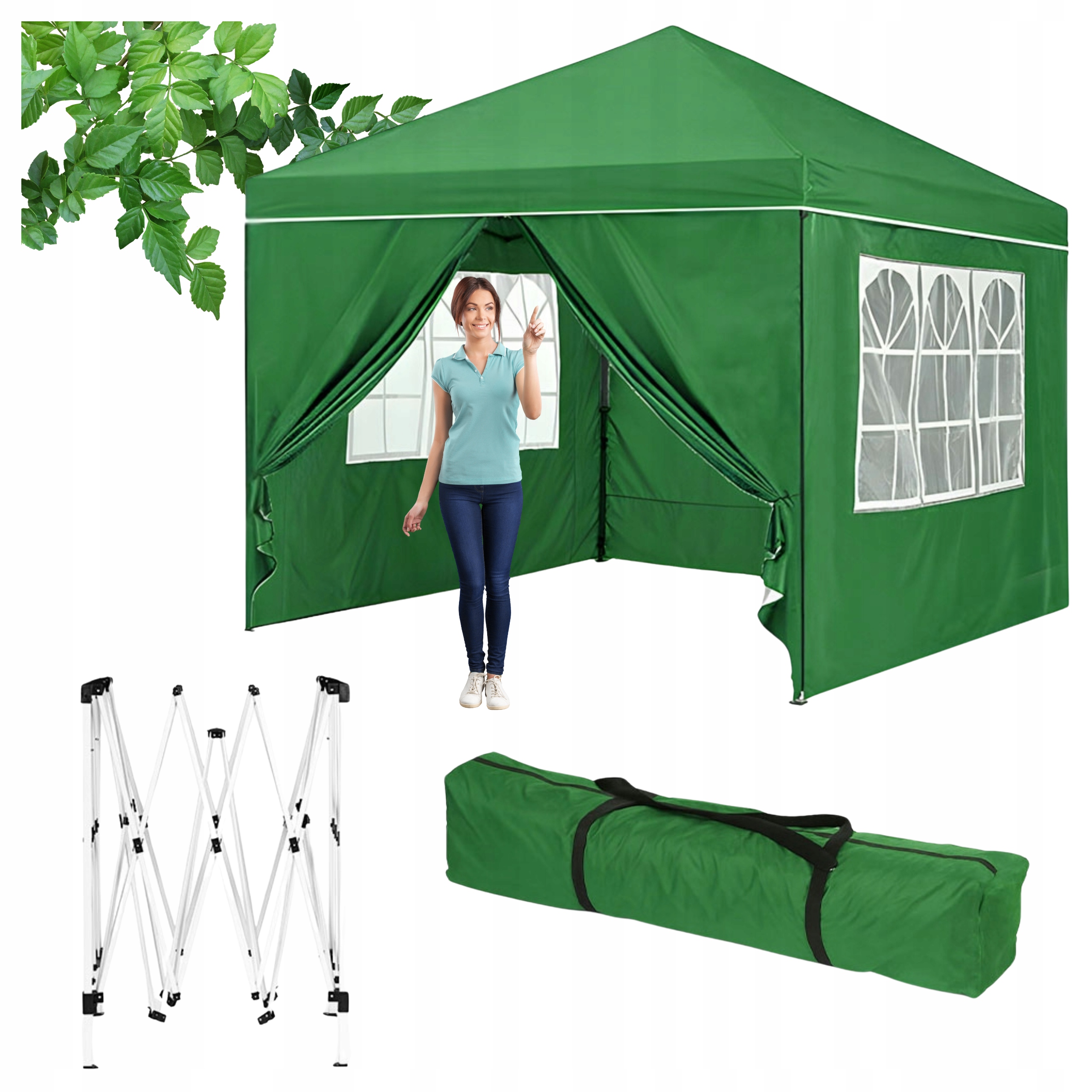Pawilon Ogrodowy Namiot 3x3 m Rozkładany Automatycznie 4 Ścianki Boczne