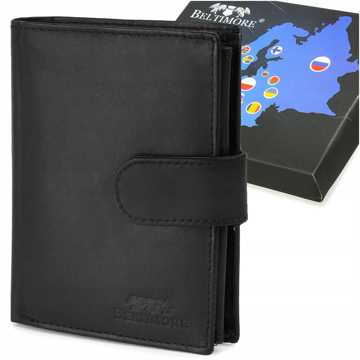 

Męski portfel skórzany czarny RFiD skóra Beltimore