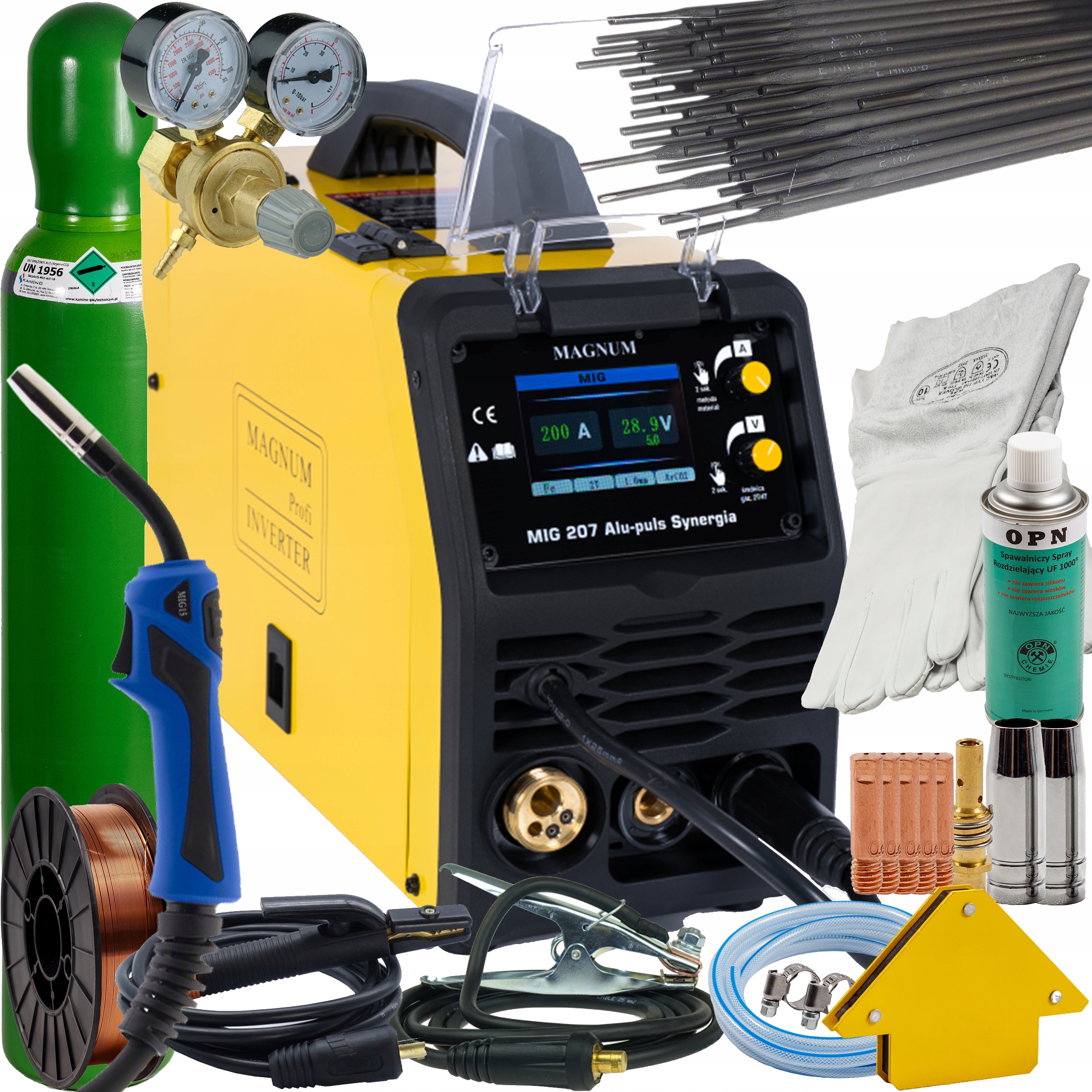 Svářečka Migomat Magnum Mig 207 Hliník Puls Synergie Mma 230V Sada 3
