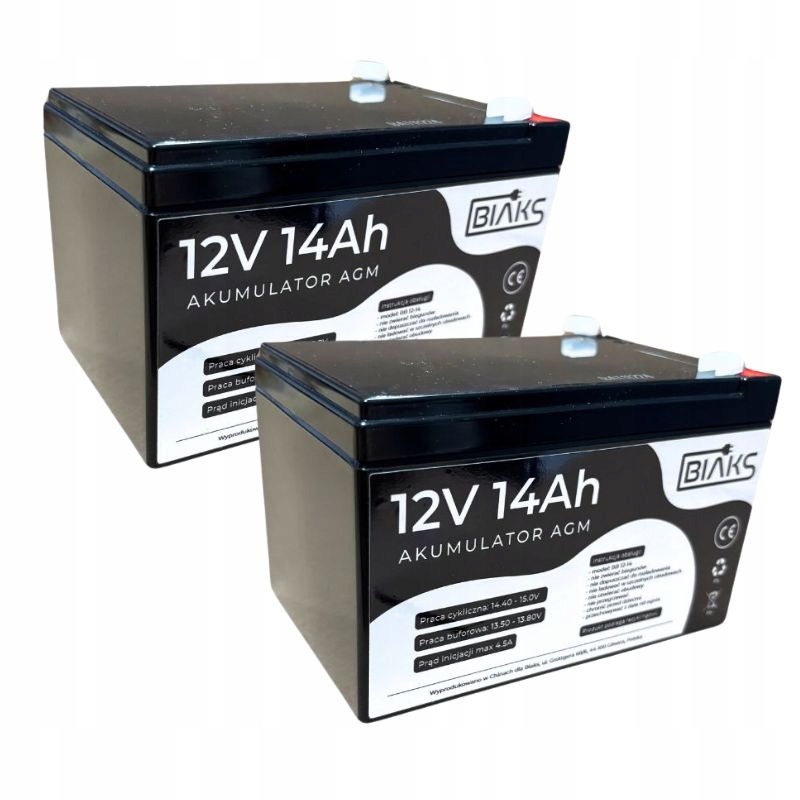 2x Akumulátor Agm 12V 14Ah Biaks (rozměr 10Ah 12Ah 15Ah) pro alarm Cctv Ups