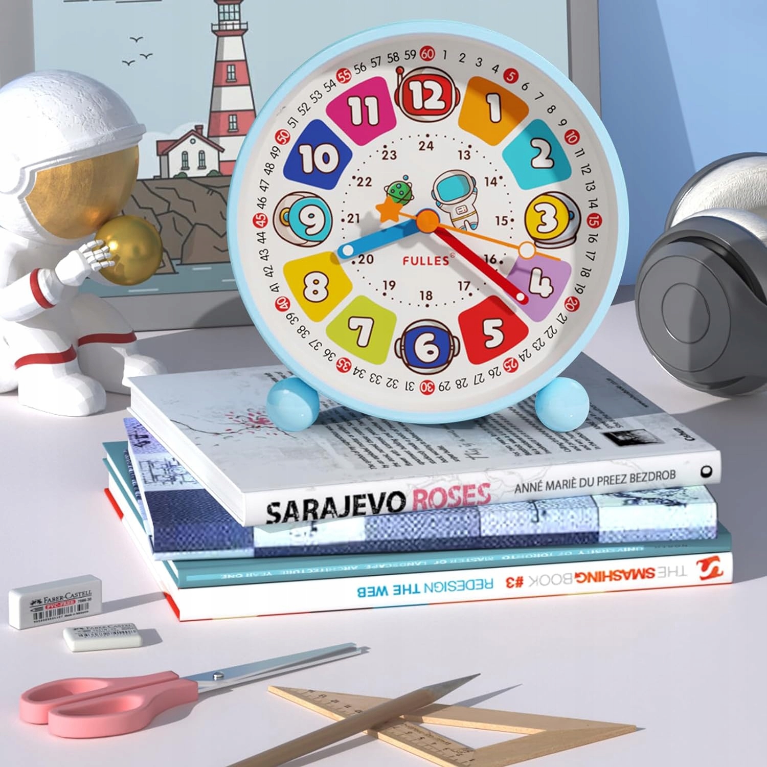 BUDZIK DLA DZIECKA ZEGAR EDUKACYJNY CICHY Z LAMPKĄ NOCNĄ NIEBIESKI EAN (GTIN) 0191491856501