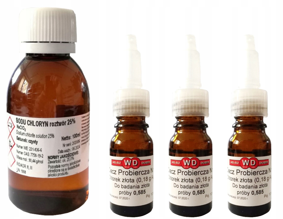 3x Chlorid Zlatý 0,18g +1x Mms Chloritan Sodný Čistý