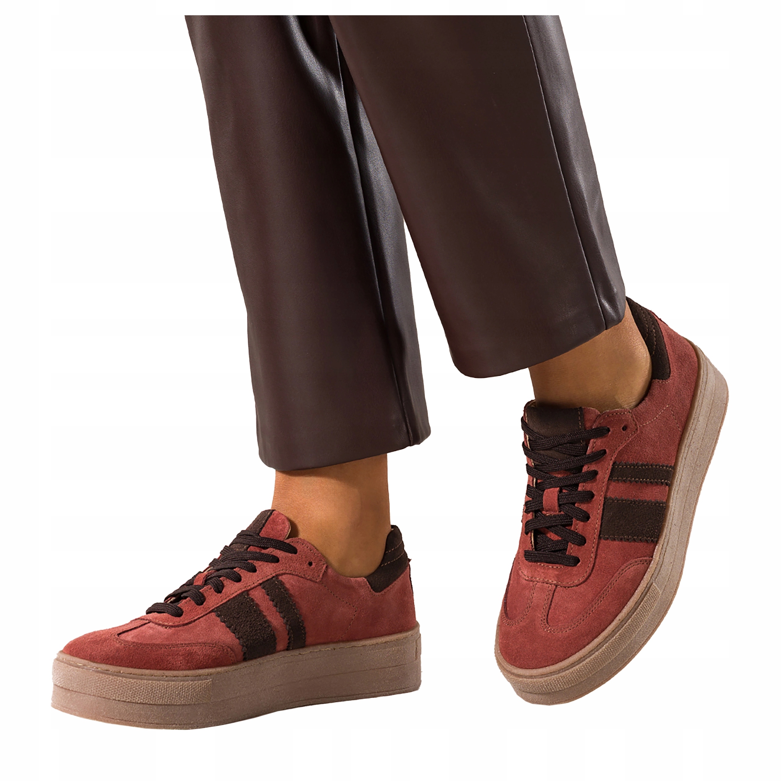 Rudé kožené tenisky Dámské Sportovní Pohodlné Šněrovací Platforma r 39