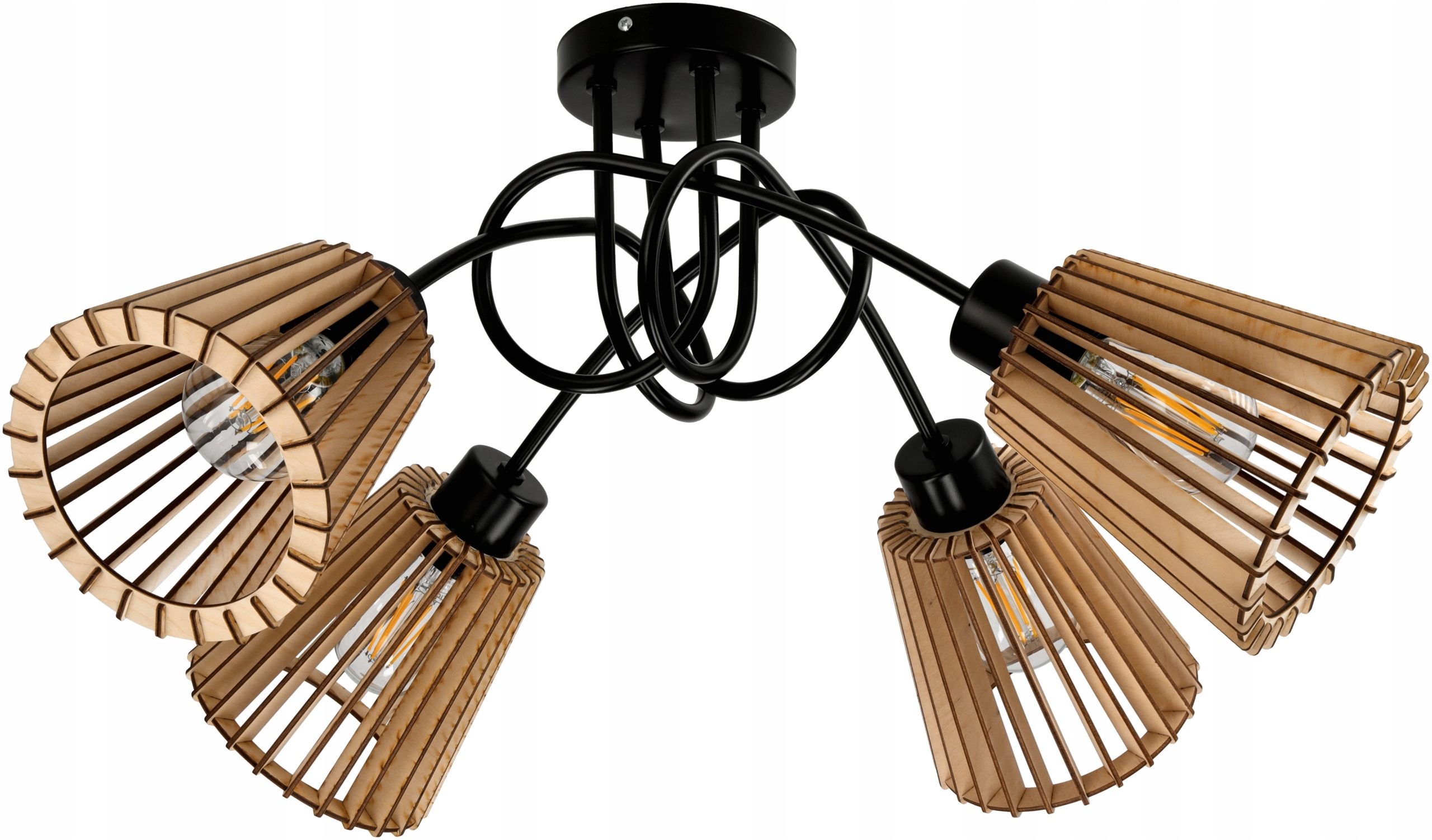 LAMPA LED LOFT KRĘCONY 4XE27 DREWNIANA STOŻEK
