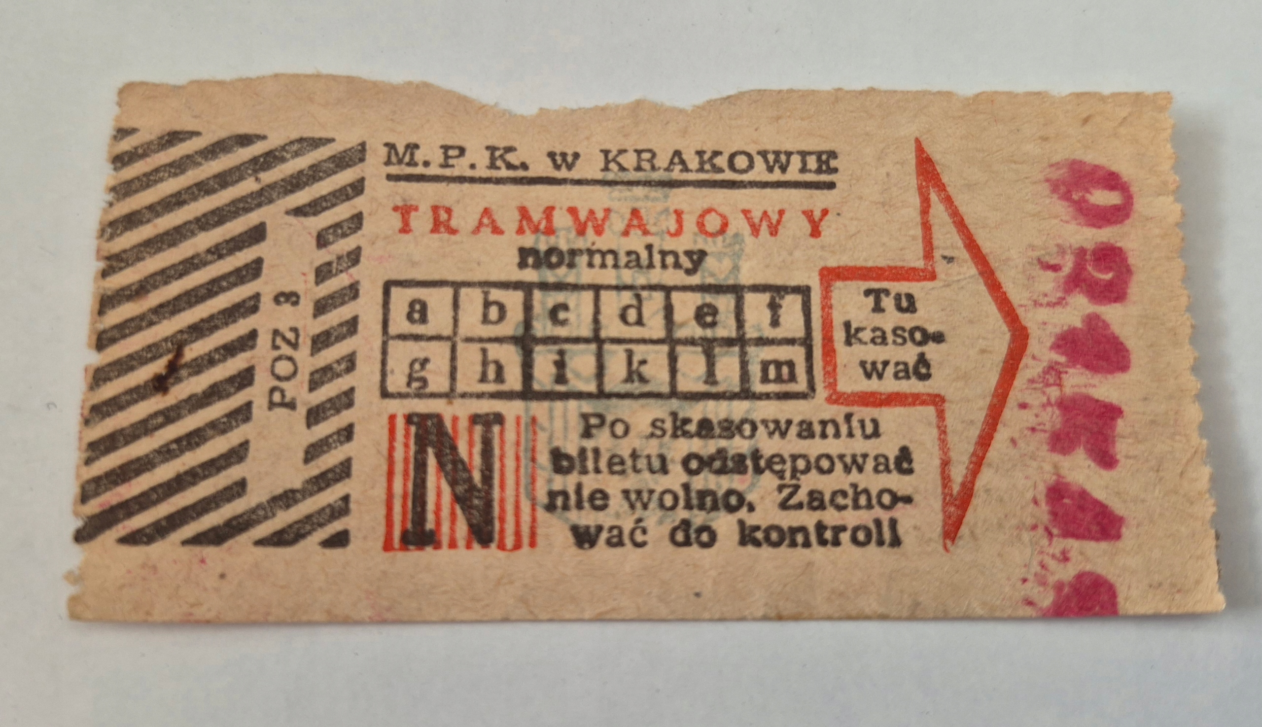 BILET MPK KRAKÓW TRAMWAJOWY PRL