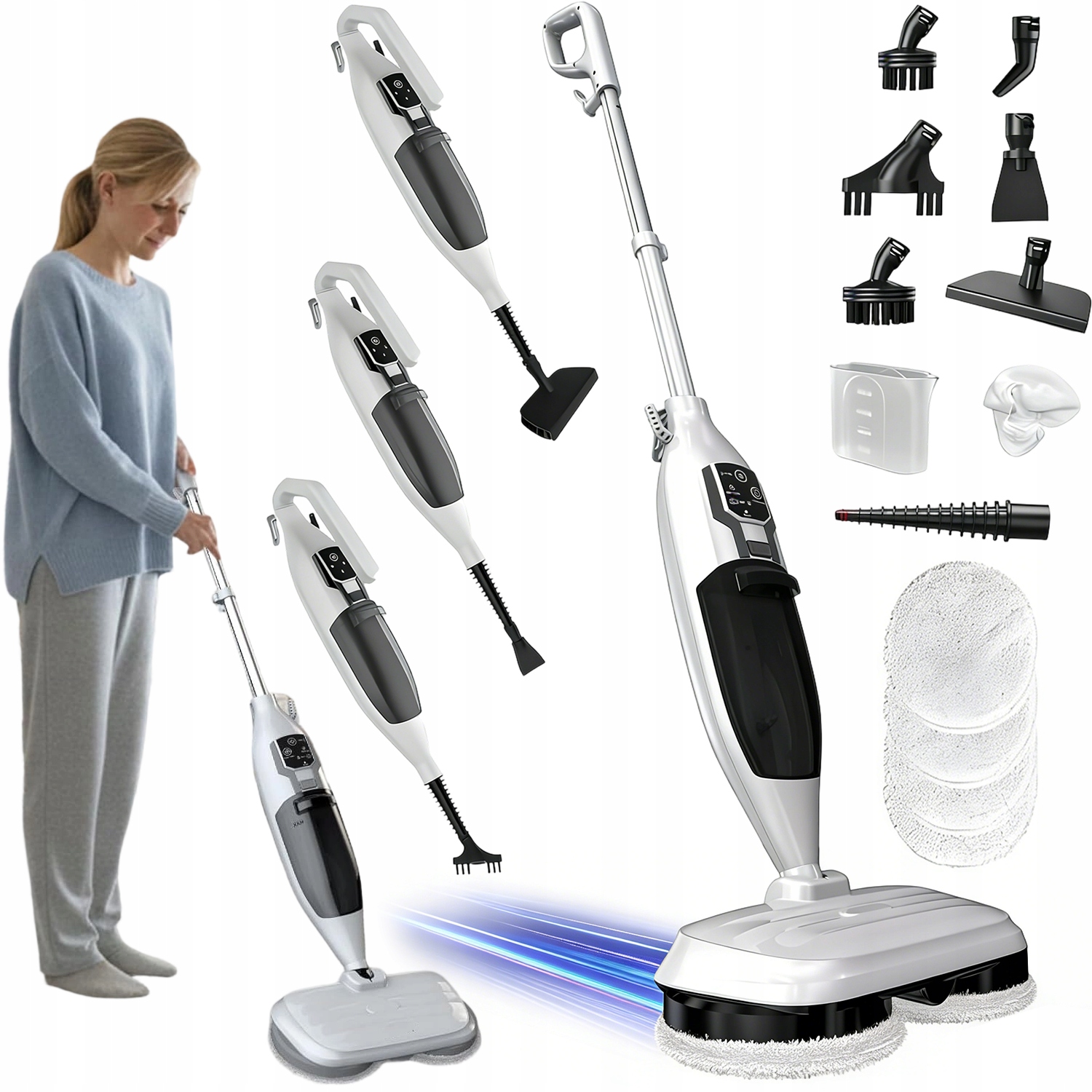 Mop Parowy Myjka Parowa Wielofunkcyjna Czyścik 1300W 550ML 3BAR Akcesoria