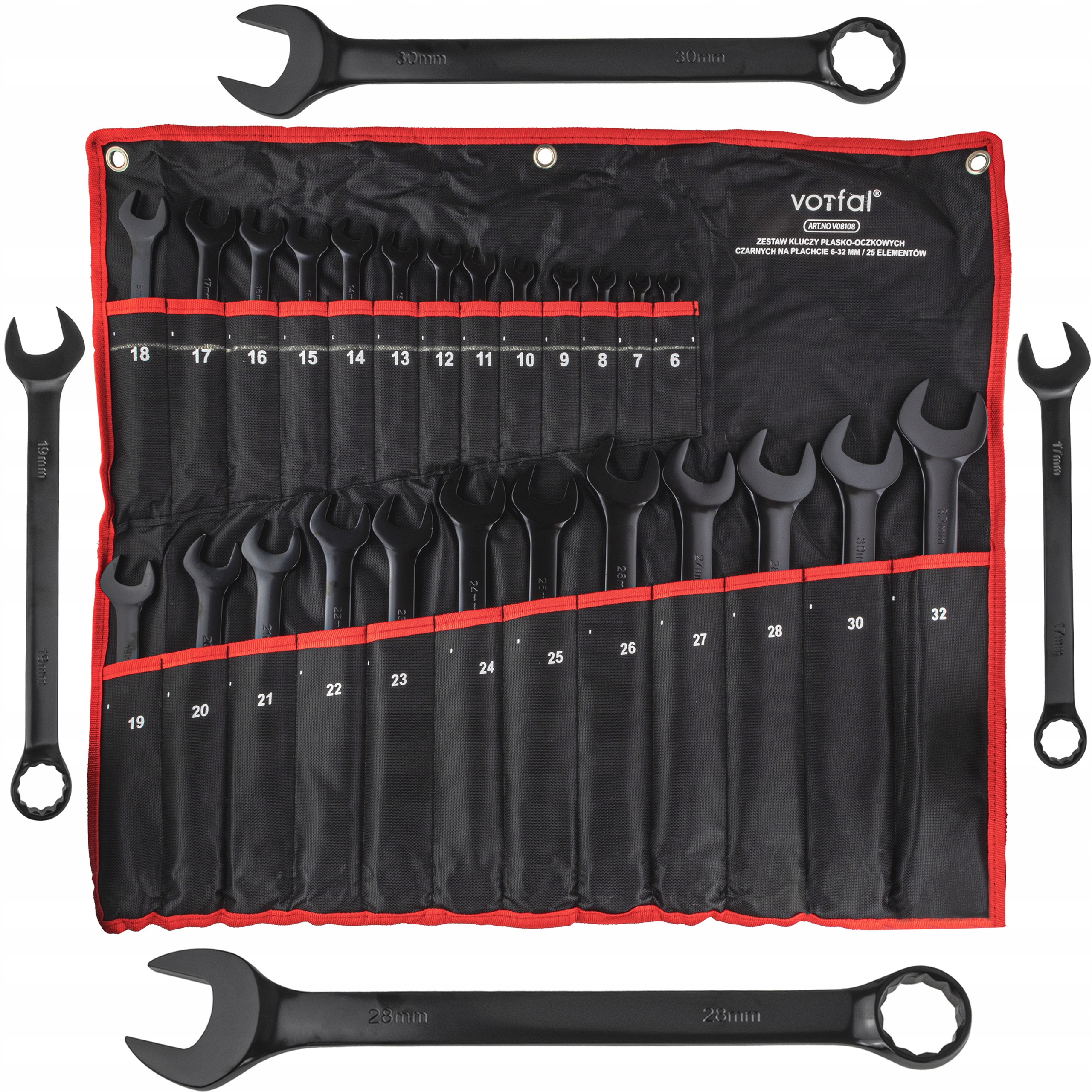 Zestaw Kluczy Na Płachcie Klucze Płasko-oczkowe 6-32MM 25 El. Płaskie +etui