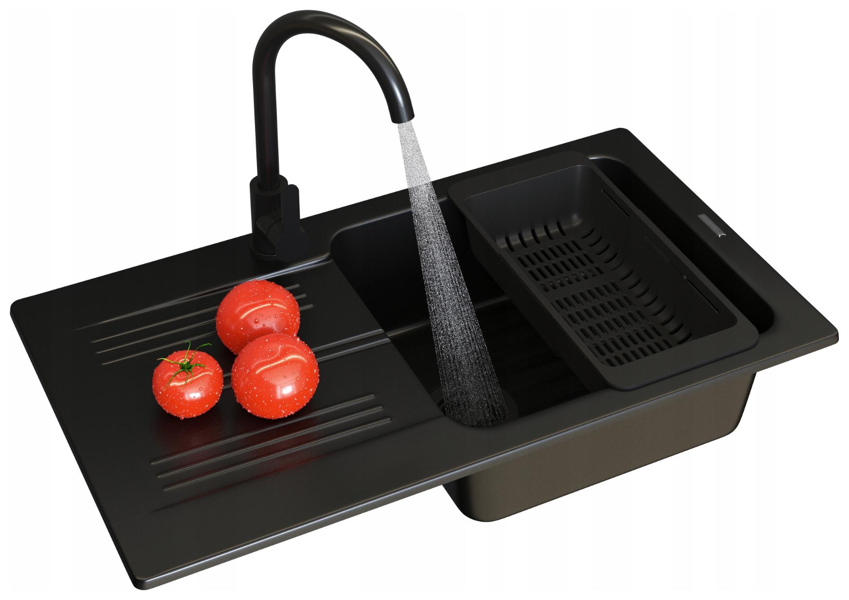 Dřez Dřez Ada Jednokomorový Dřez Baterie Sifon Košík 5v1 Černý