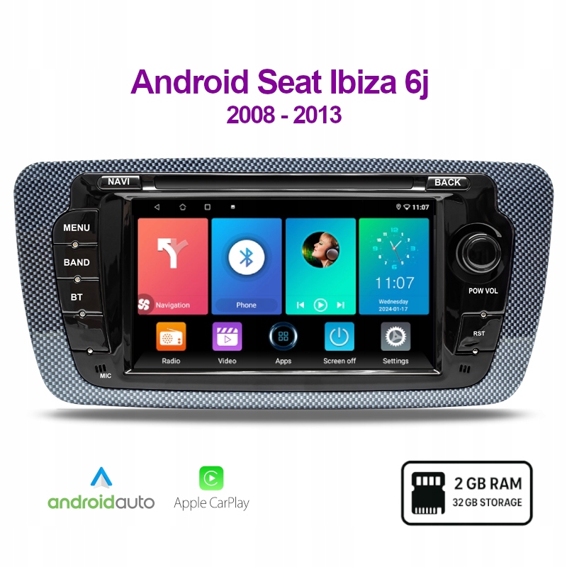 Radio Android Seat Ibiza 6j 2008-2013 Android Auto Carplay Wi-Fi Bt 2+32 Gb