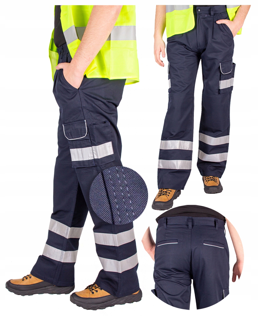 spodnie Robocze męskie Bojówki odblaskowe Bhp 52 pas 124/128cm ochronne