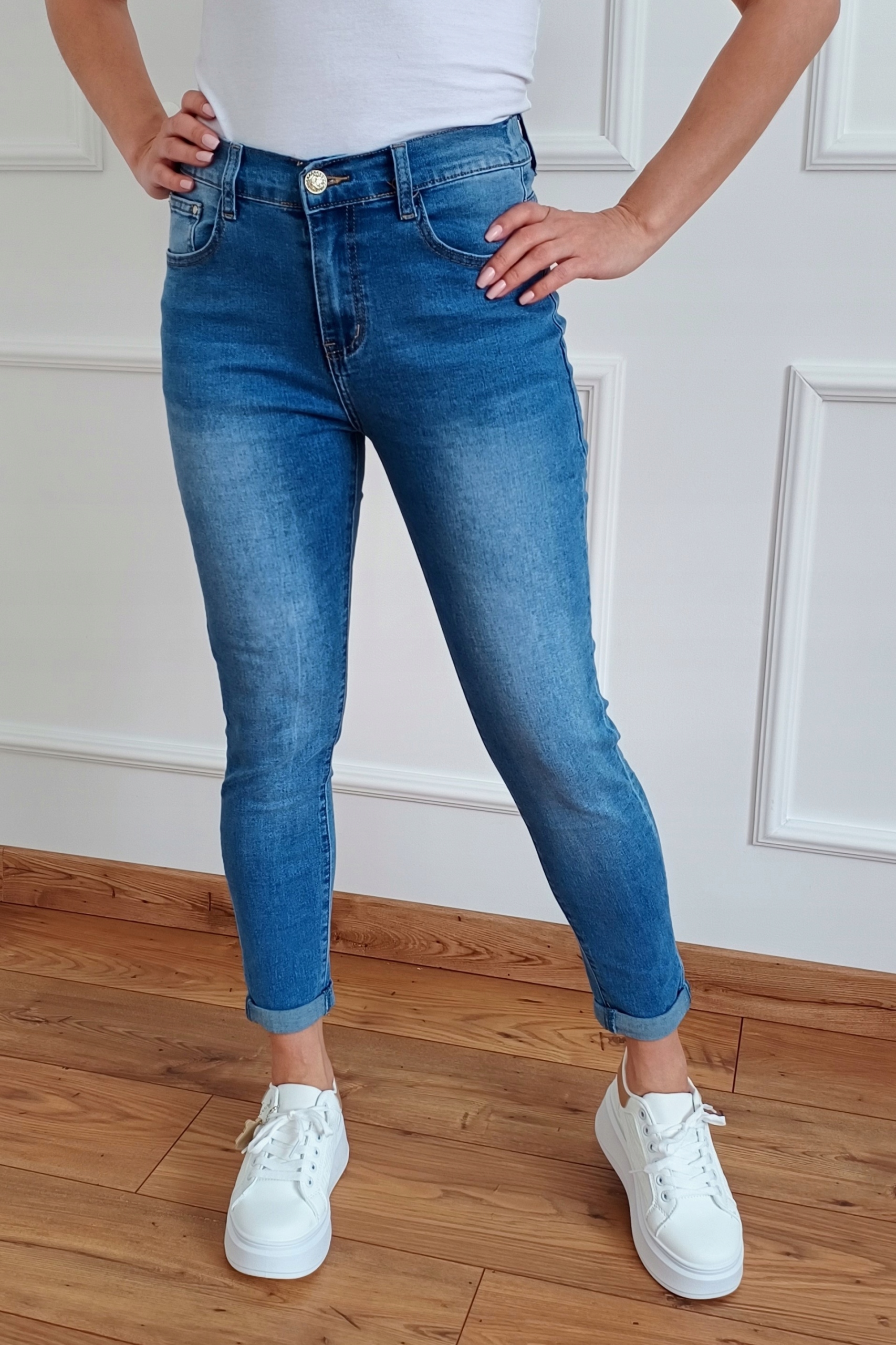 BS03 Spodnie Jeansy Zapinane GUMKA w pasie Wyszczuplające 46 / 3XL Stan (wysokość w pasie) średni