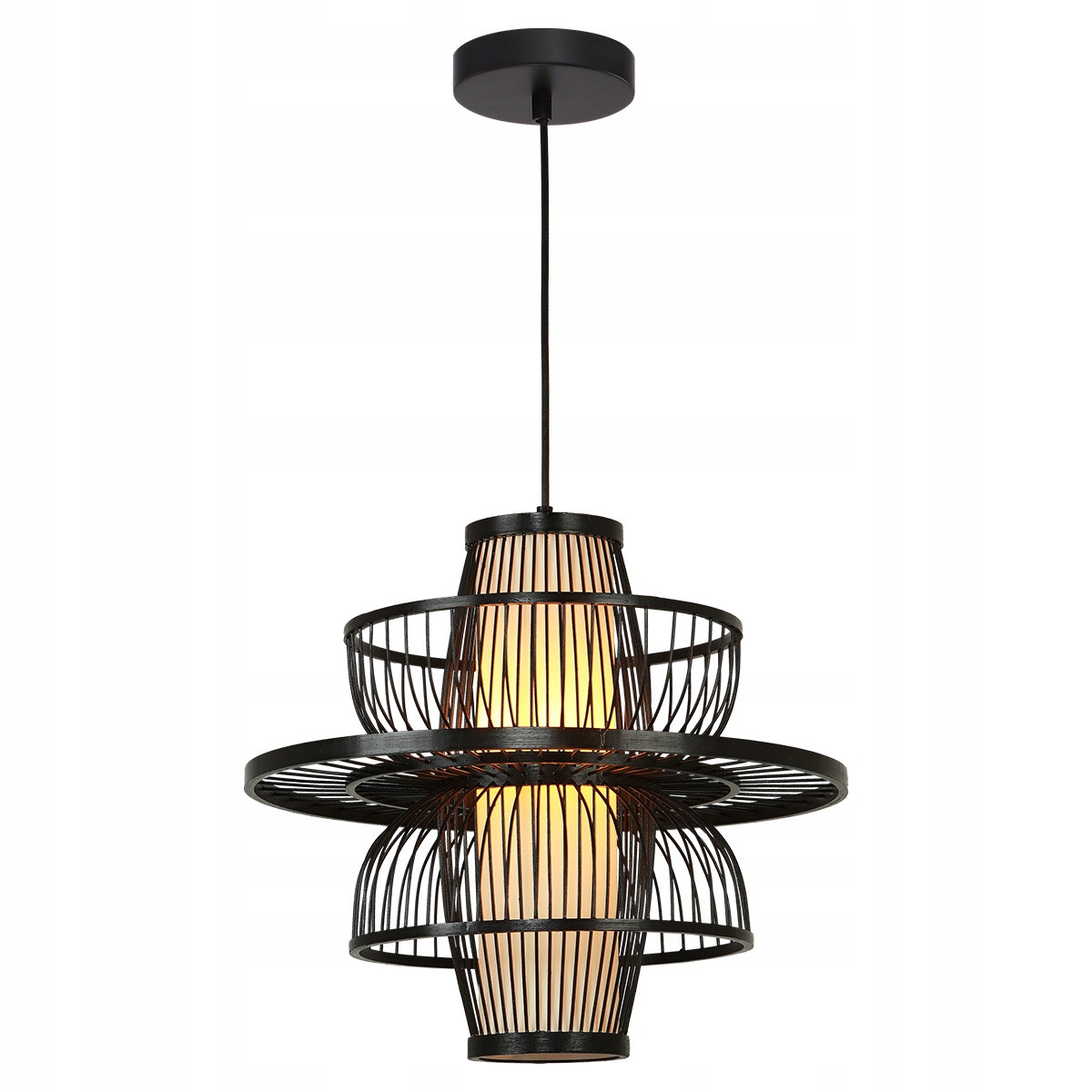 Moderná lampa Japandi Astra čierna ratanová drevená ozdobná