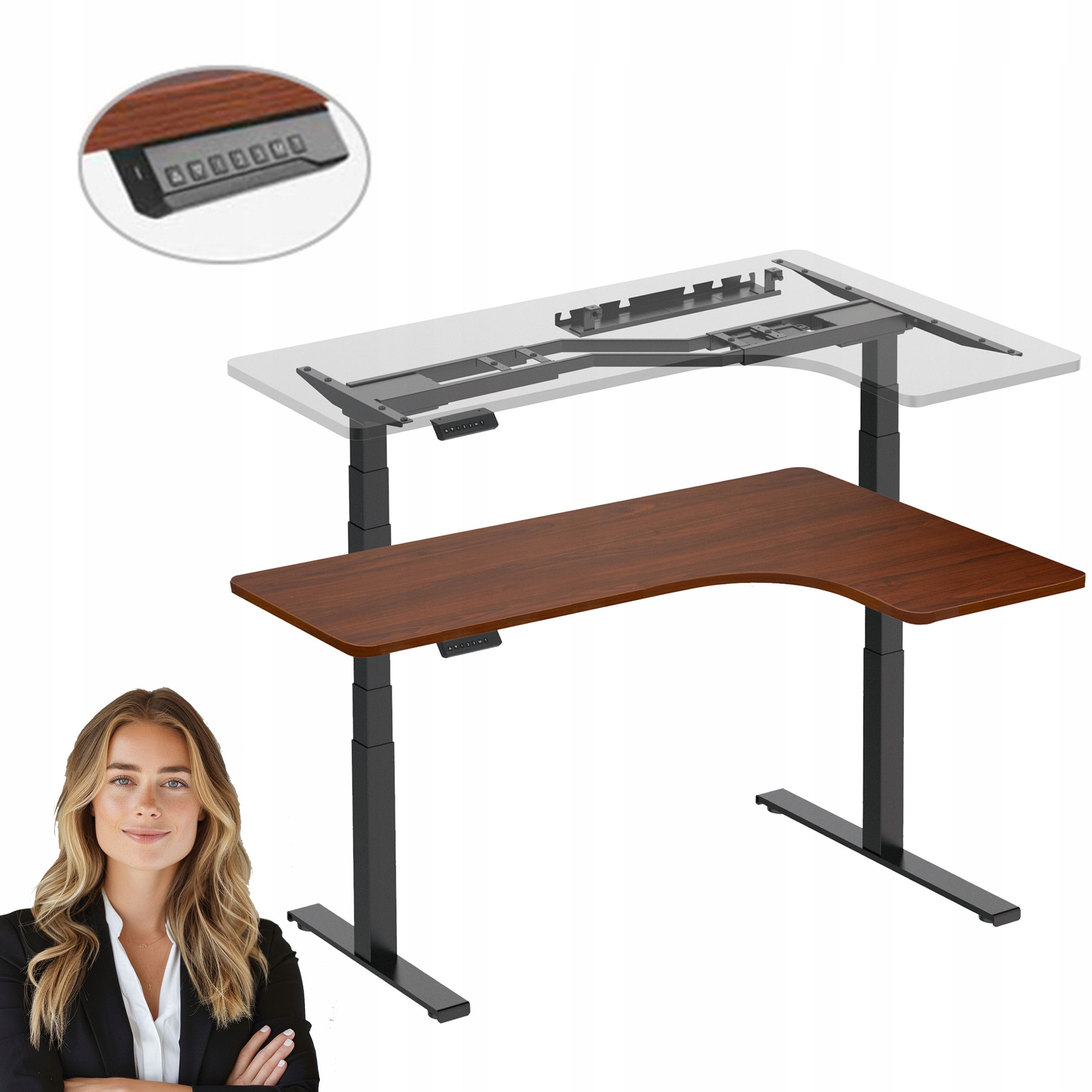 Elektrický rohový stôl so zdvíhateľnou doskou do 125 kg 160 x 110 x 60 cm