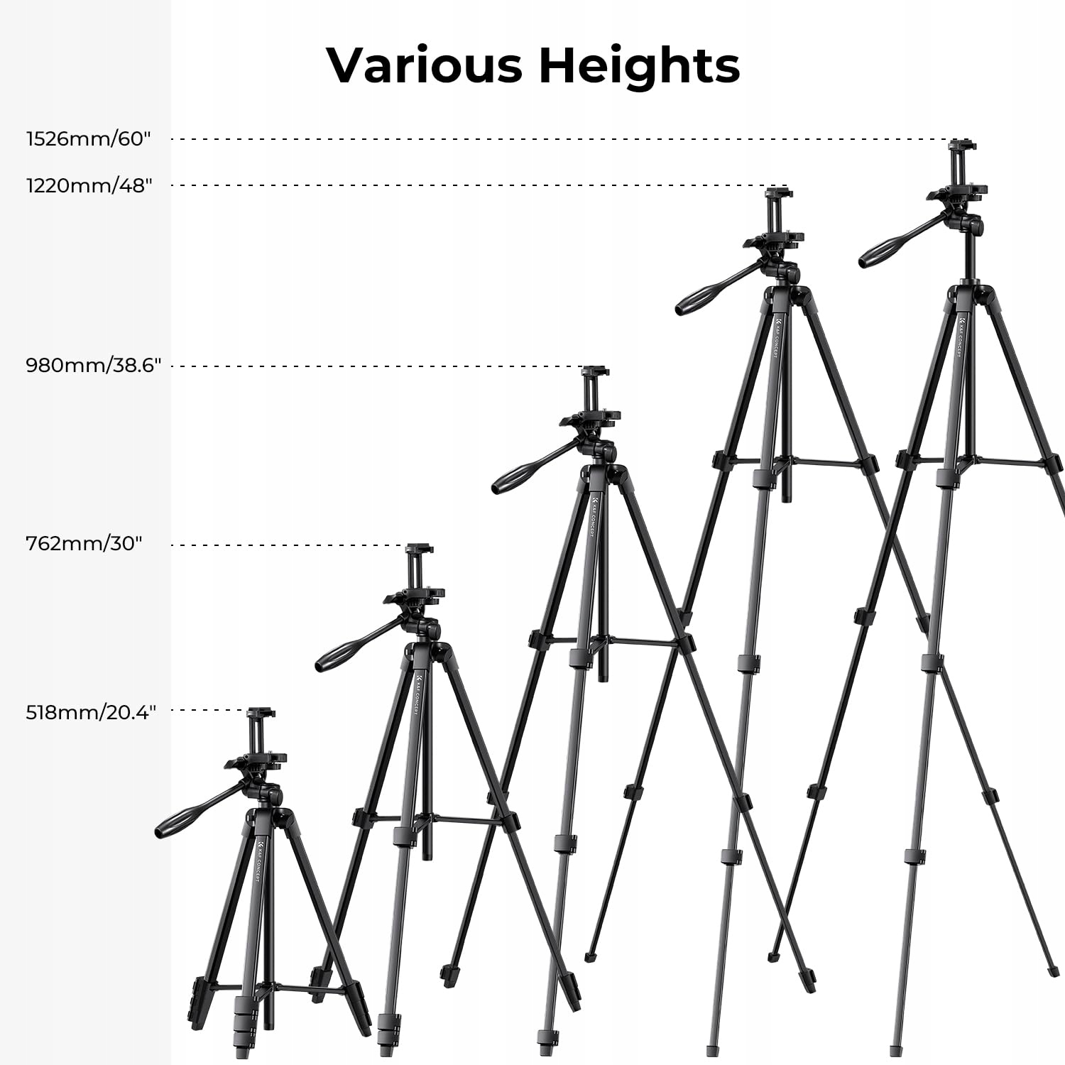 K&F CONCEPT 152cm Tripod DSLR Canon Nikon Sony Smartphone Bluetooth — miniatura 8