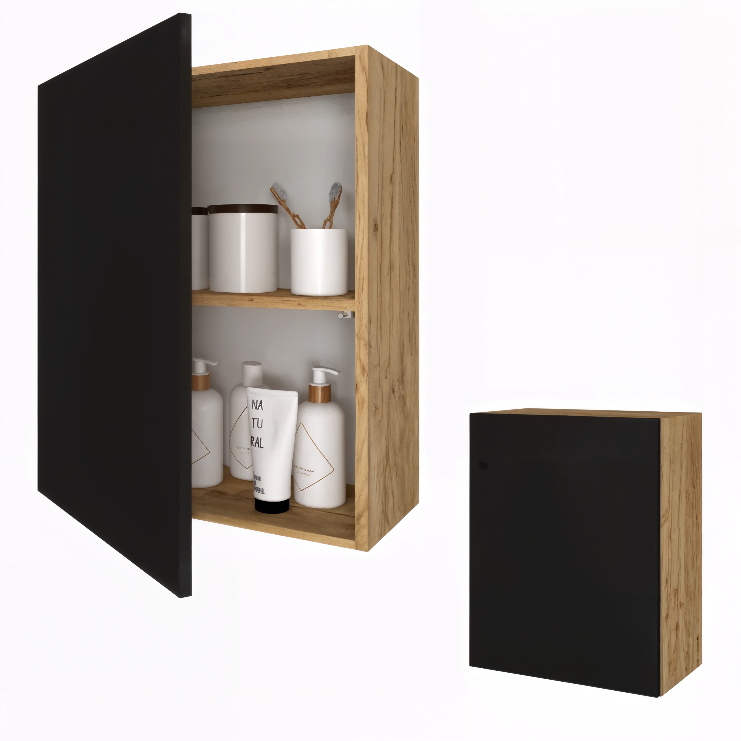 Koupelnová skříňka Závěsná skříňka do koupelny Police Karo 60 Craft Černá Matná